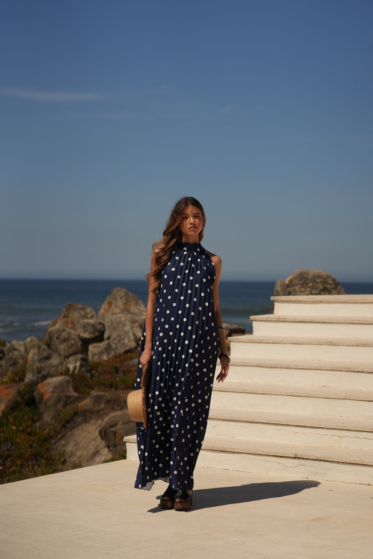 Vestido plissado estampado bolas