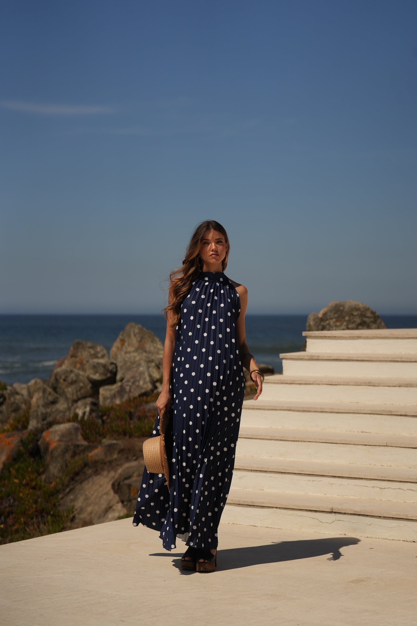 Vestido plissado estampado bolas