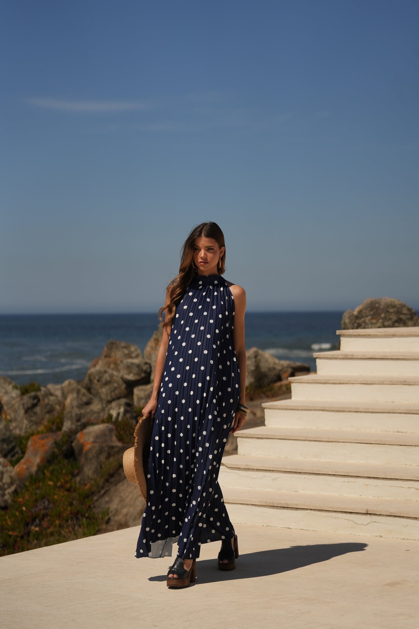 Vestido plissado estampado bolas