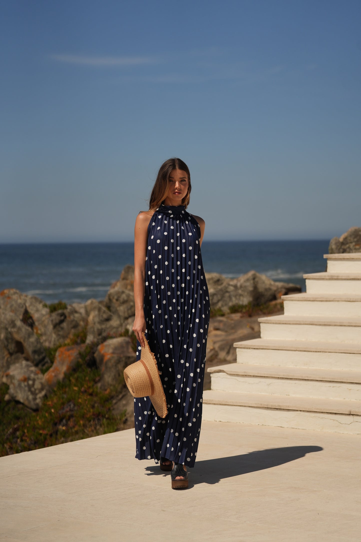Vestido plissado estampado bolas