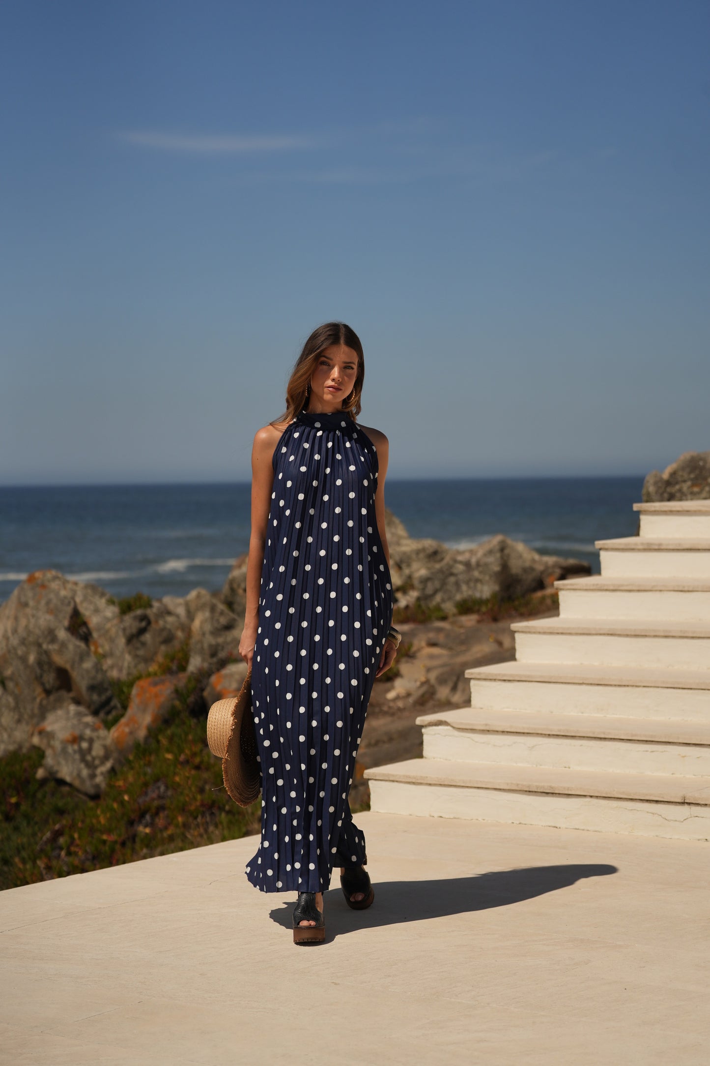 Vestido plissado estampado bolas