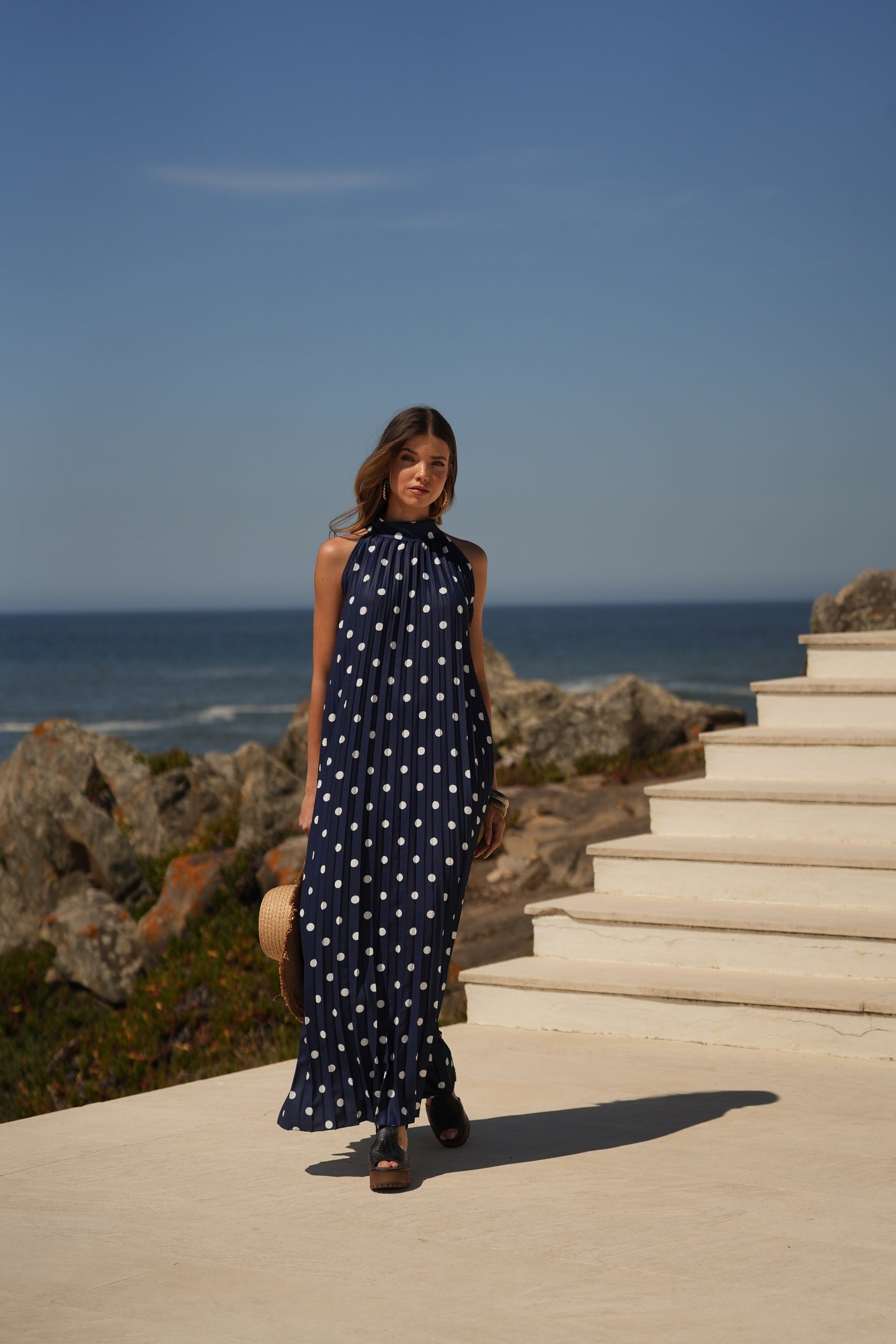 Vestido plissado estampado bolas