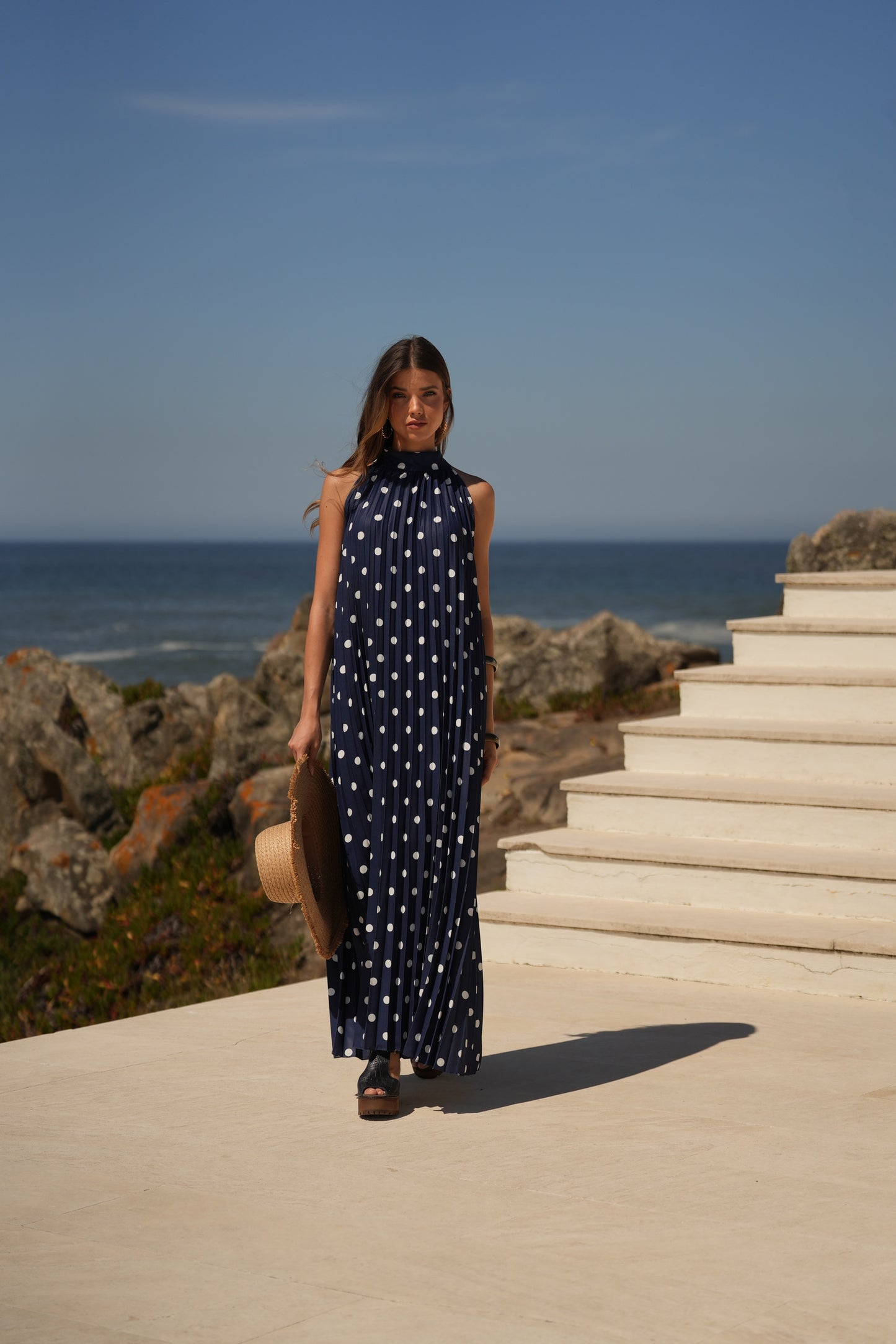 Vestido plissado estampado bolas