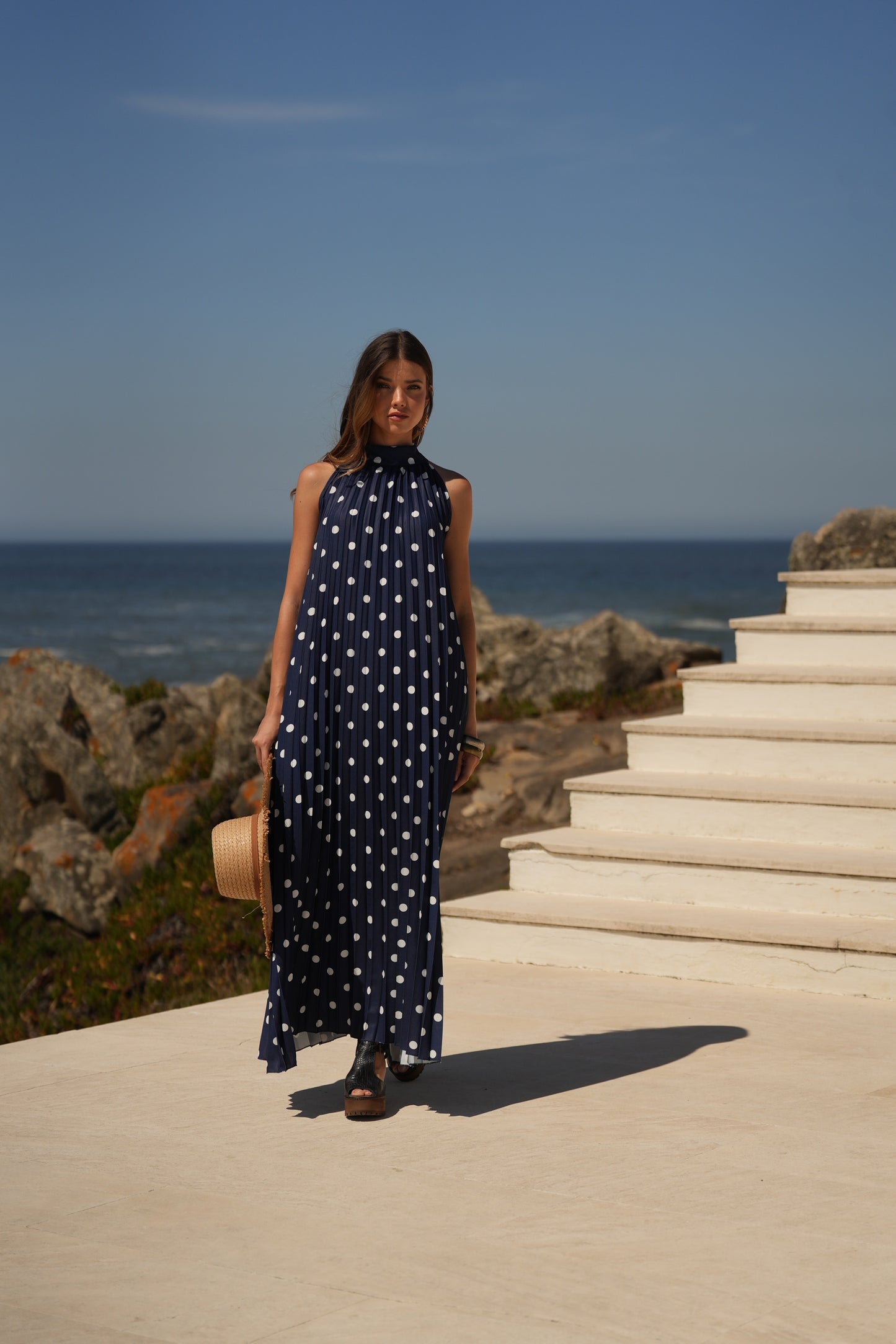 Vestido plissado estampado bolas