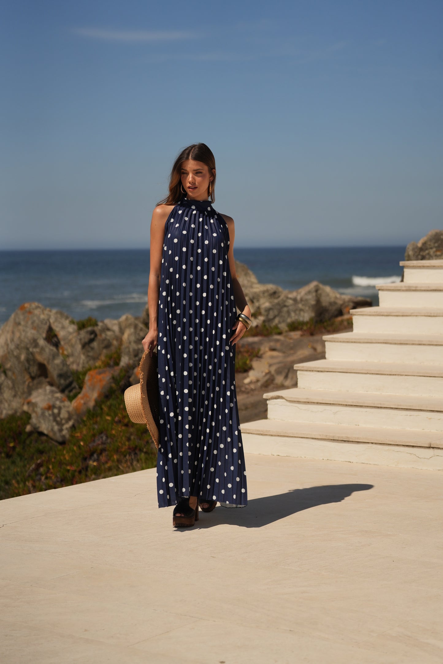 Vestido plissado estampado bolas