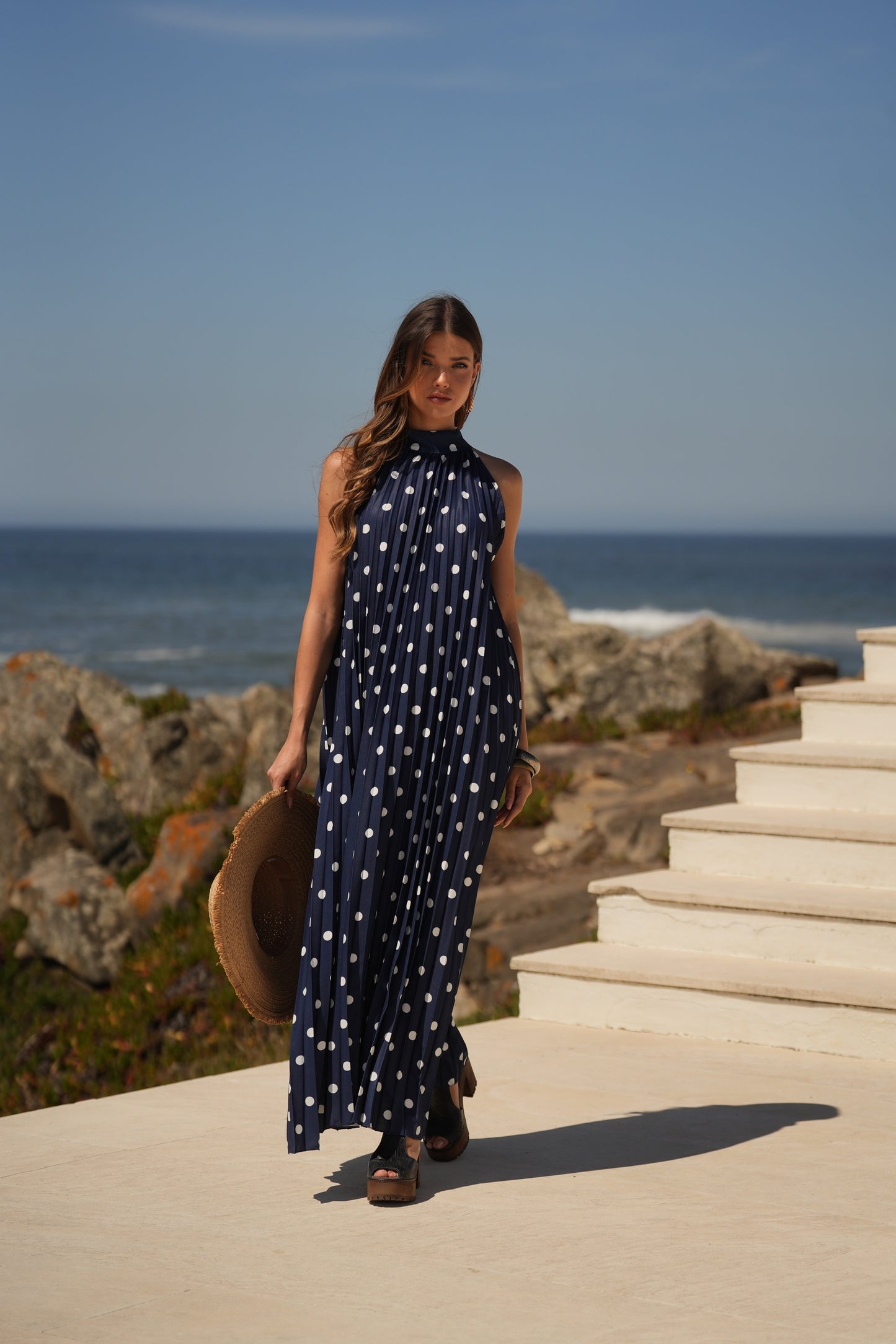 Vestido plissado estampado bolas