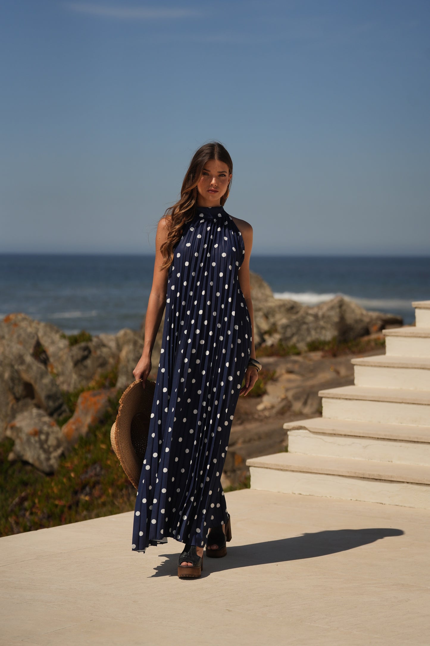 Vestido plissado estampado bolas