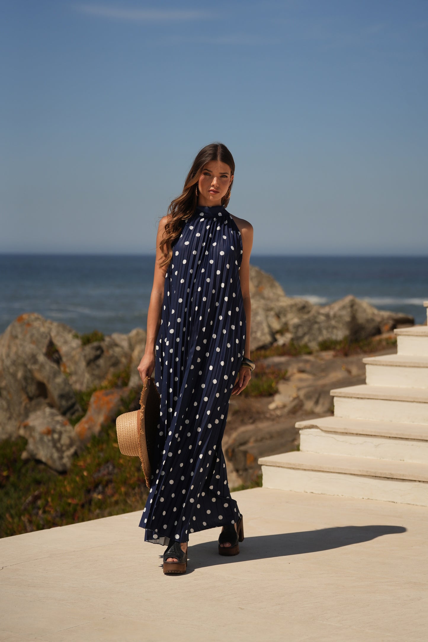 Vestido plissado estampado bolas