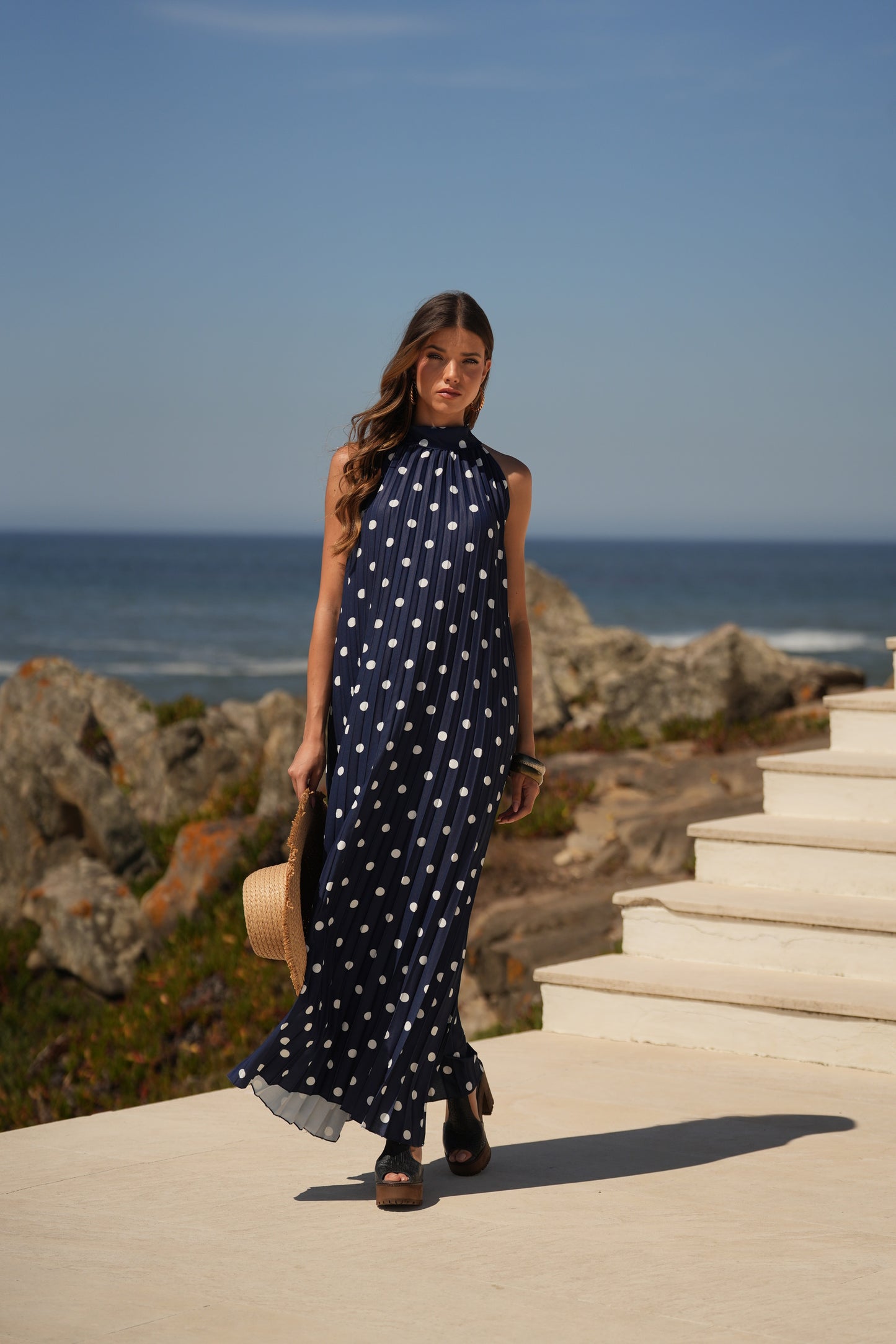 Vestido plissado estampado bolas