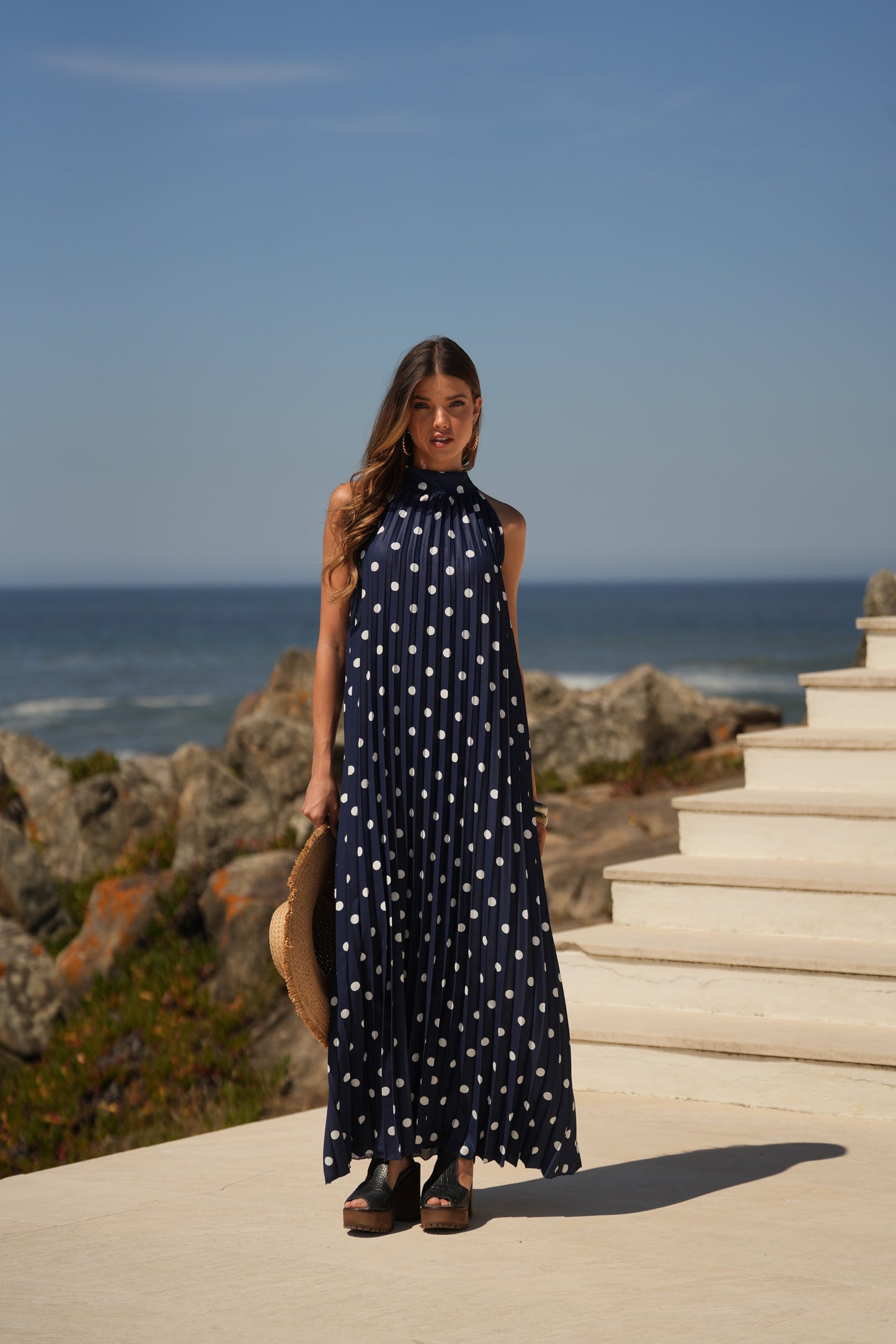 Vestido plissado estampado bolas