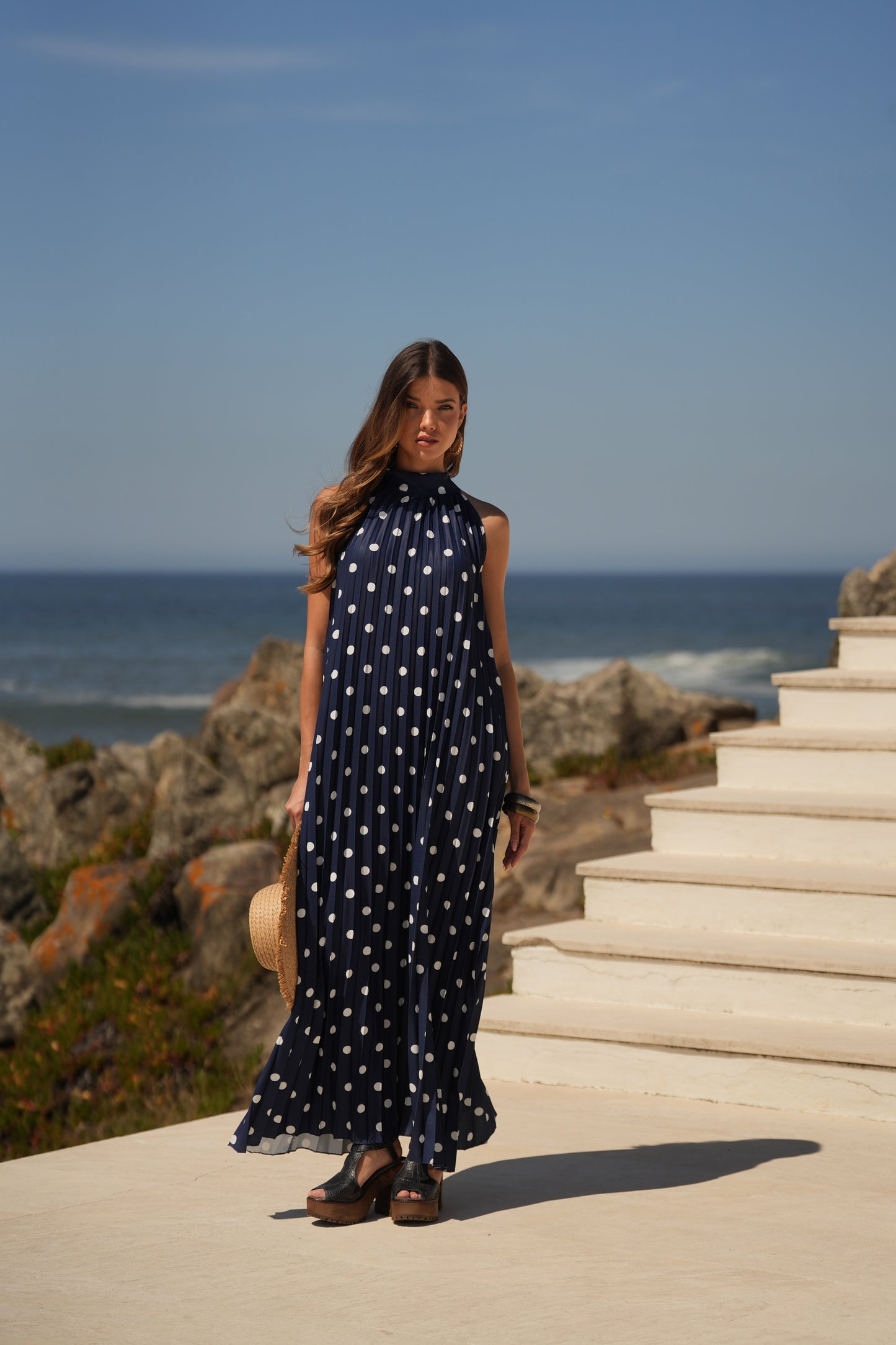 Vestido plissado estampado bolas