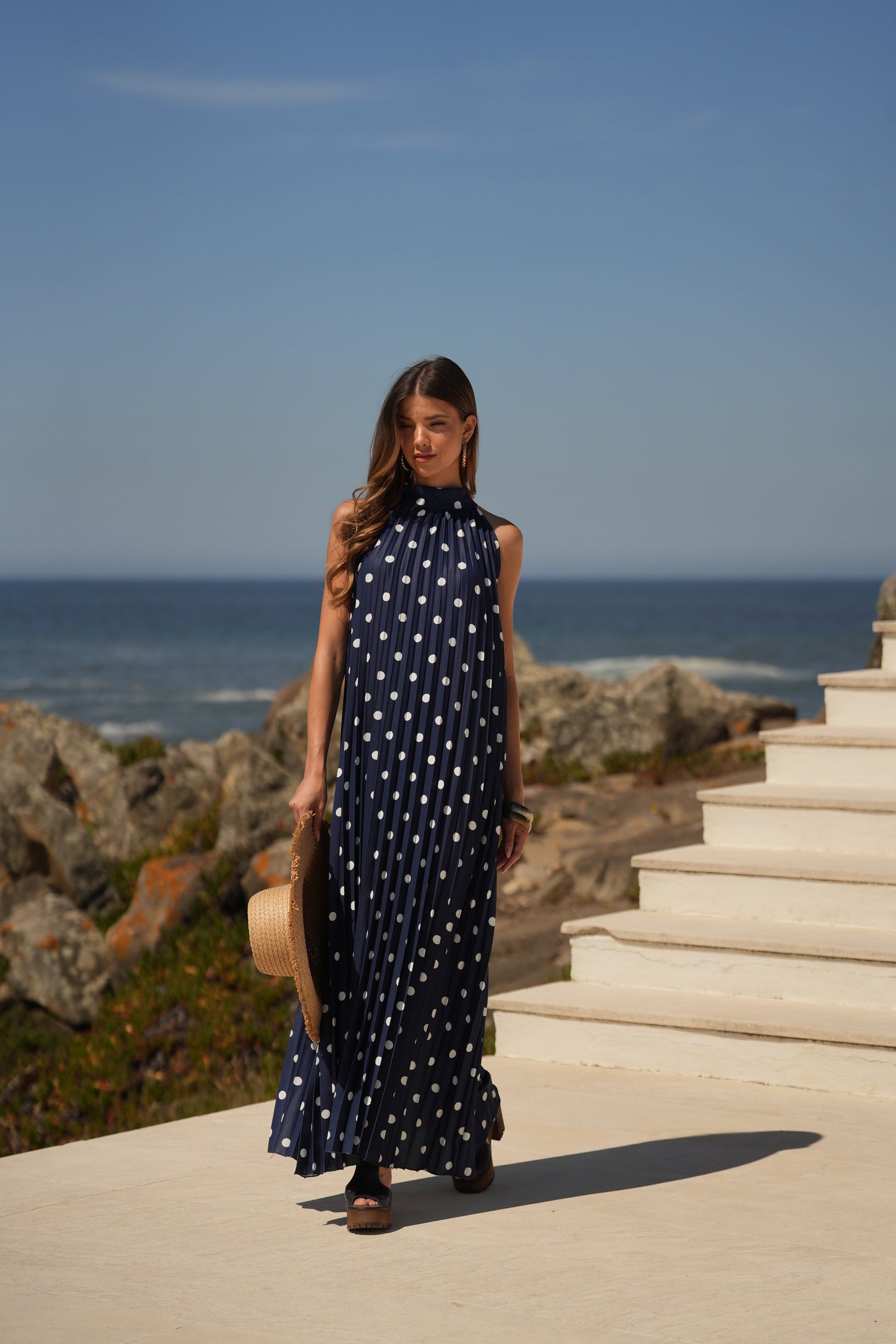 Vestido plissado estampado bolas
