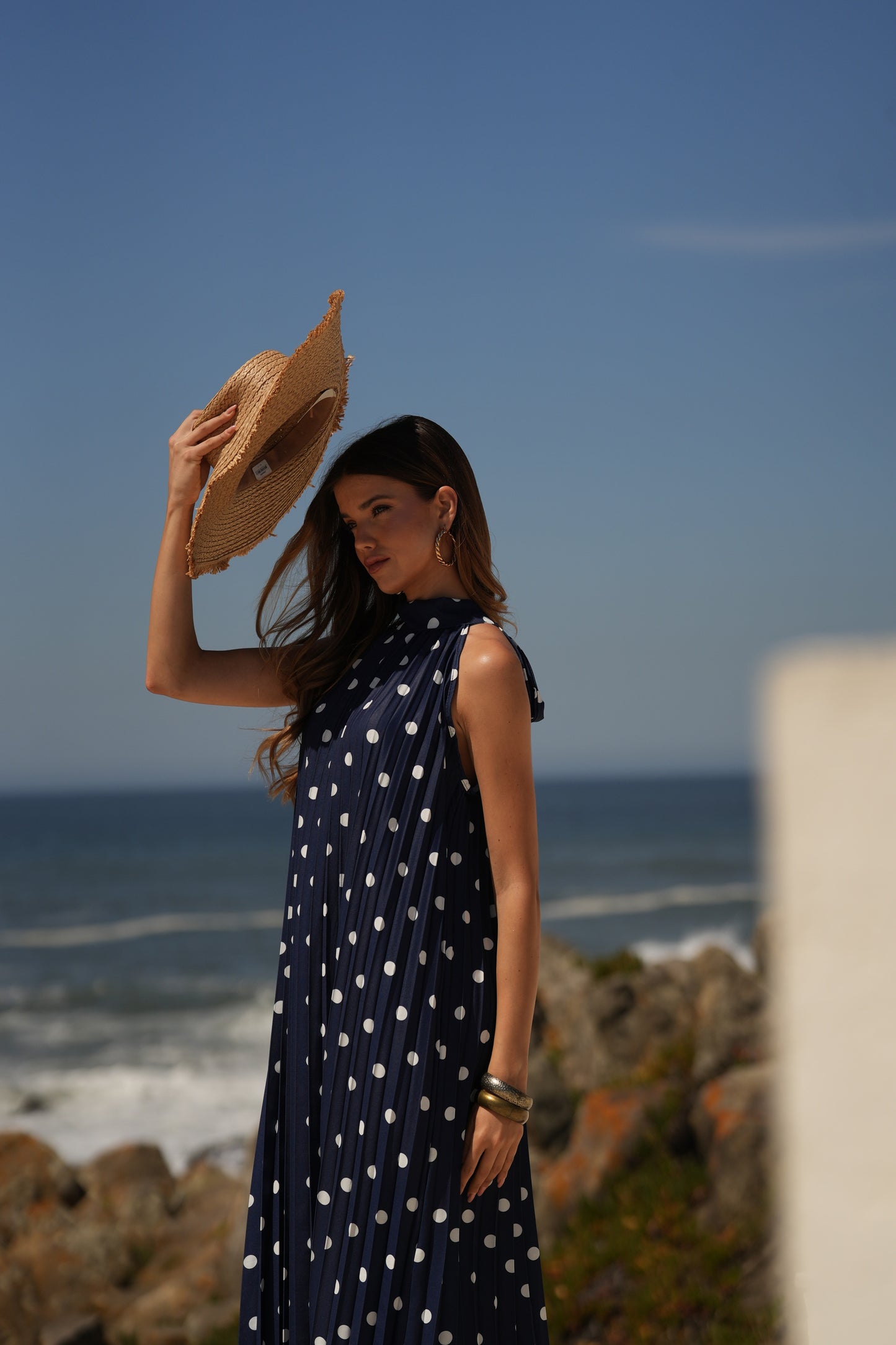 Vestido plissado estampado bolas