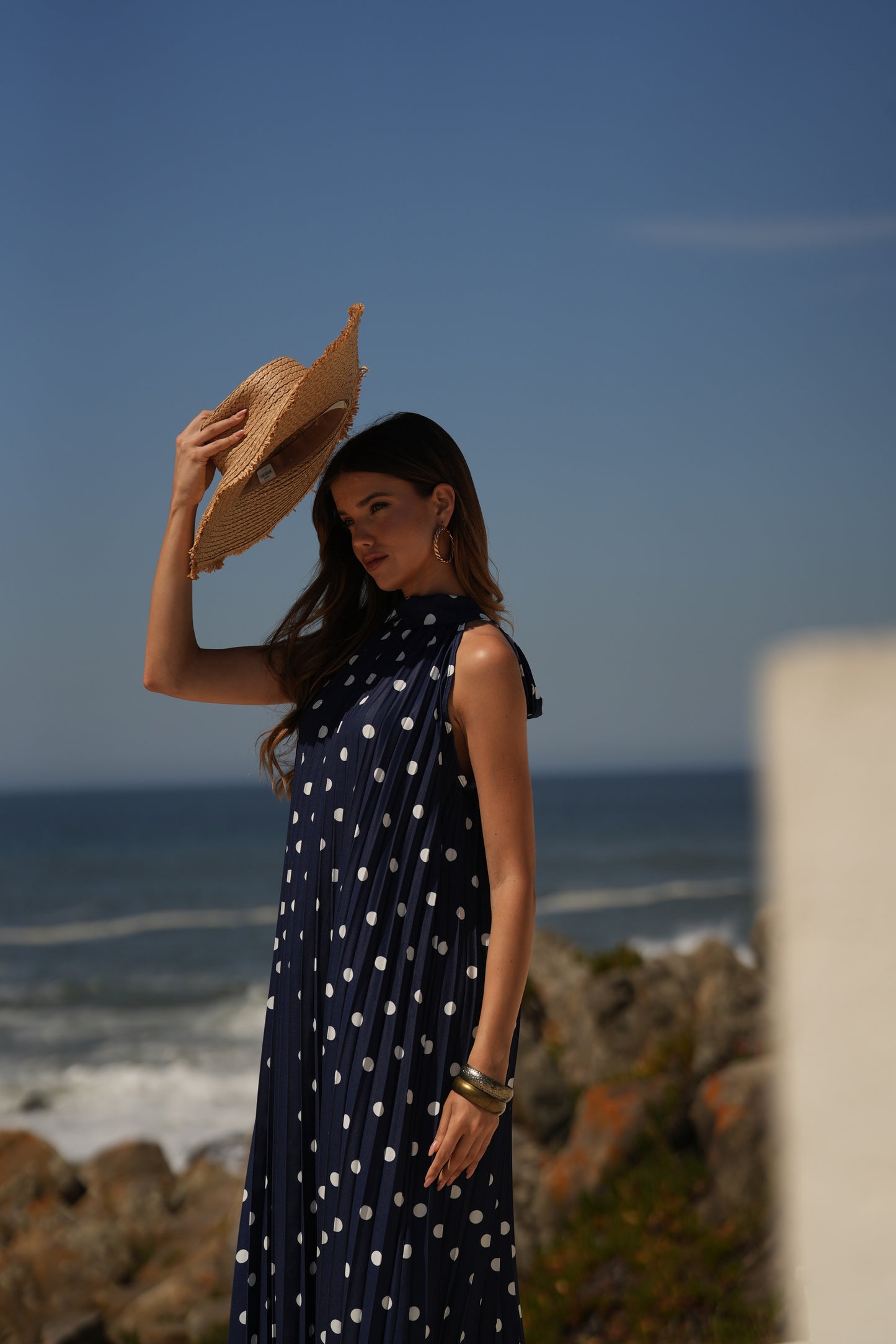Vestido plissado estampado bolas
