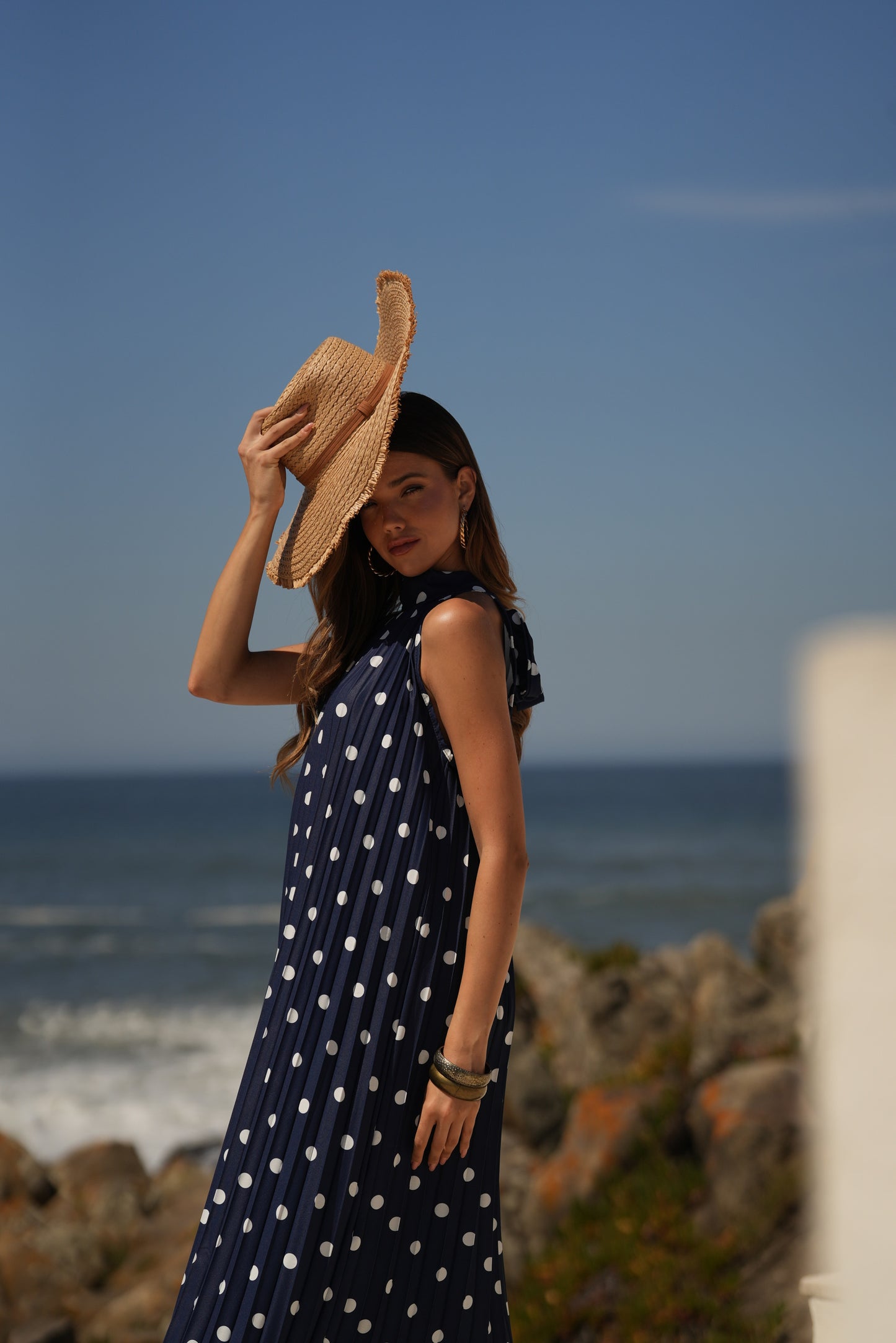 Vestido plissado estampado bolas
