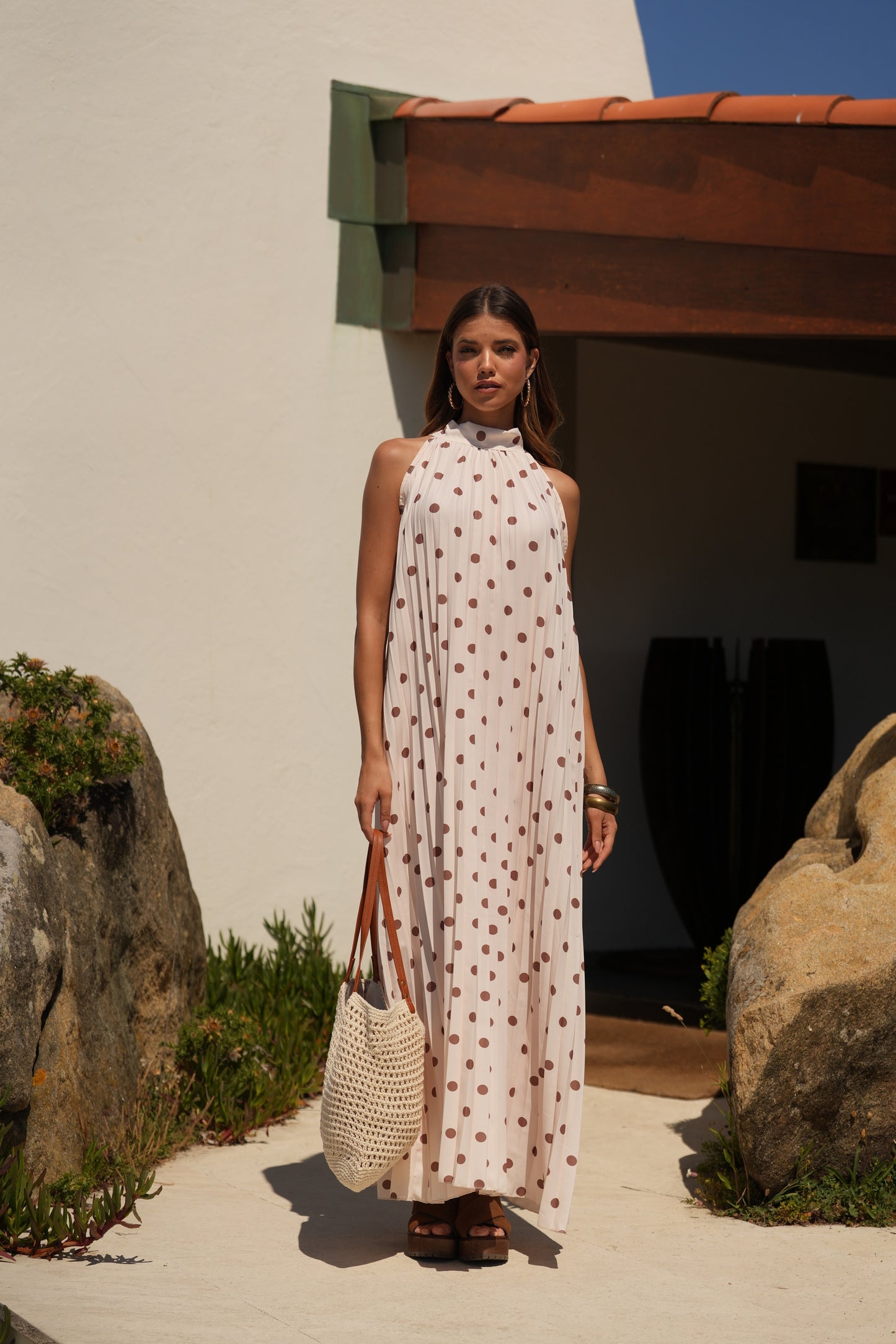 Vestido plissado estampado bolas