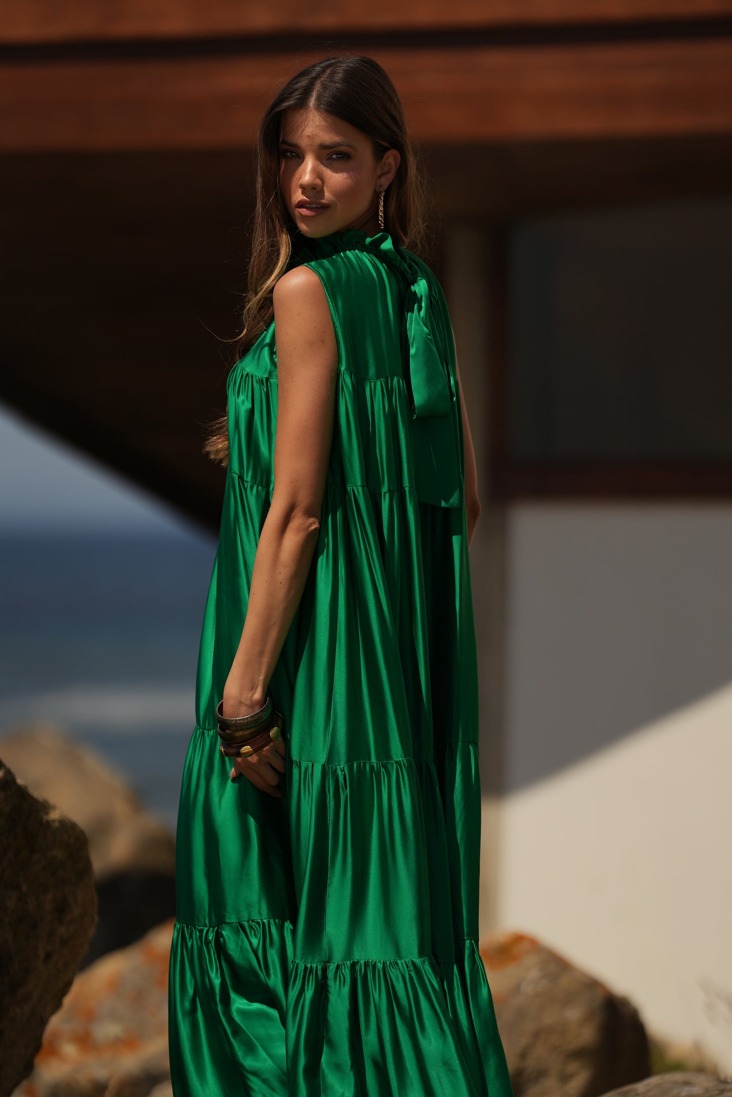 Vestido comprido em seda verde