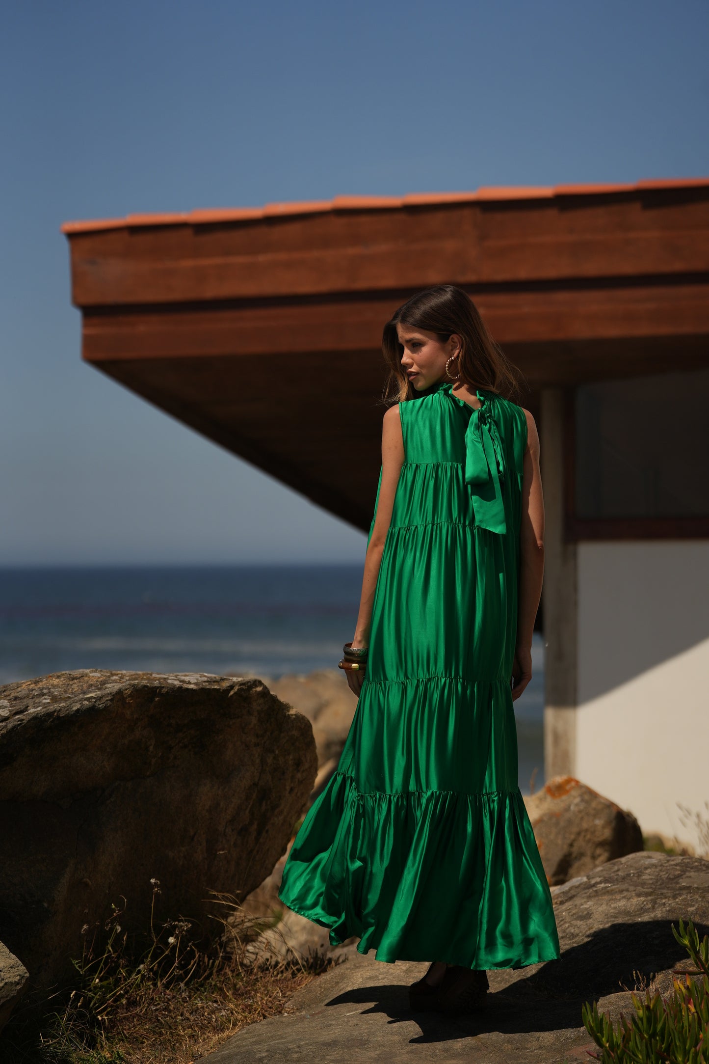 Vestido comprido em seda verde