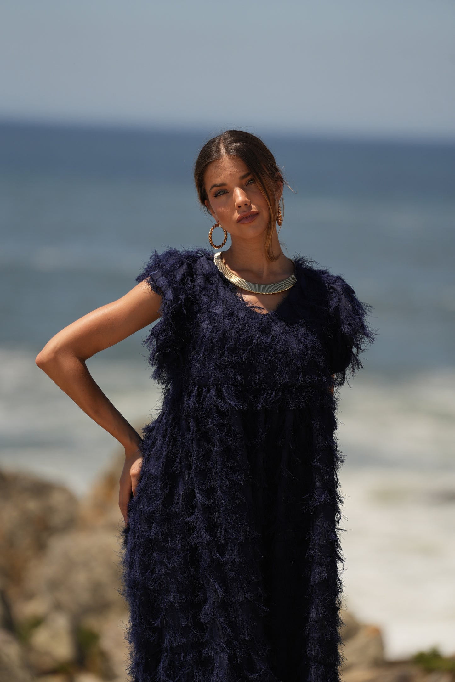 Edição limitada! Vestido comprido de cerimónia azul marinho