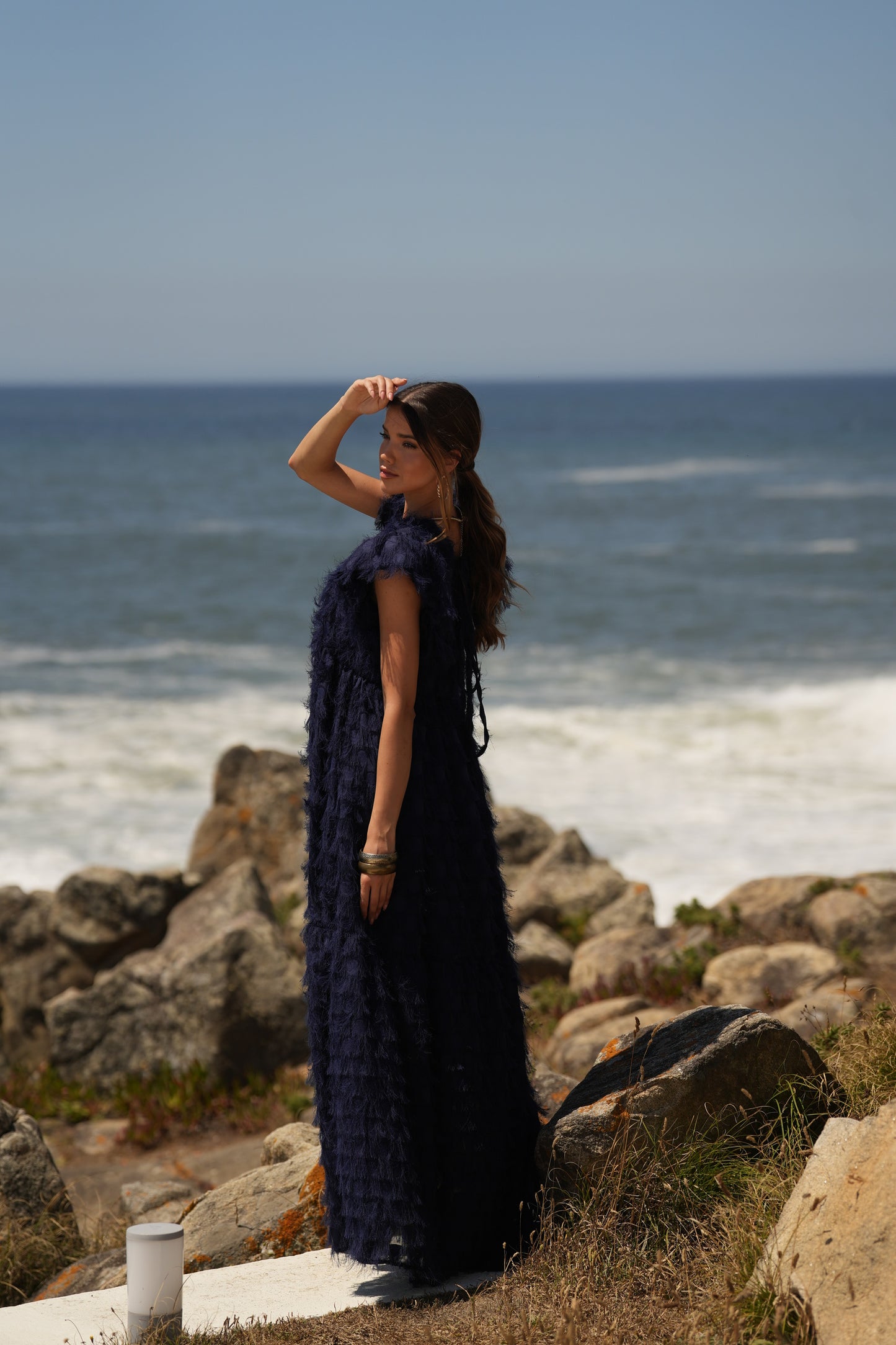 Edição limitada! Vestido comprido de cerimónia azul marinho