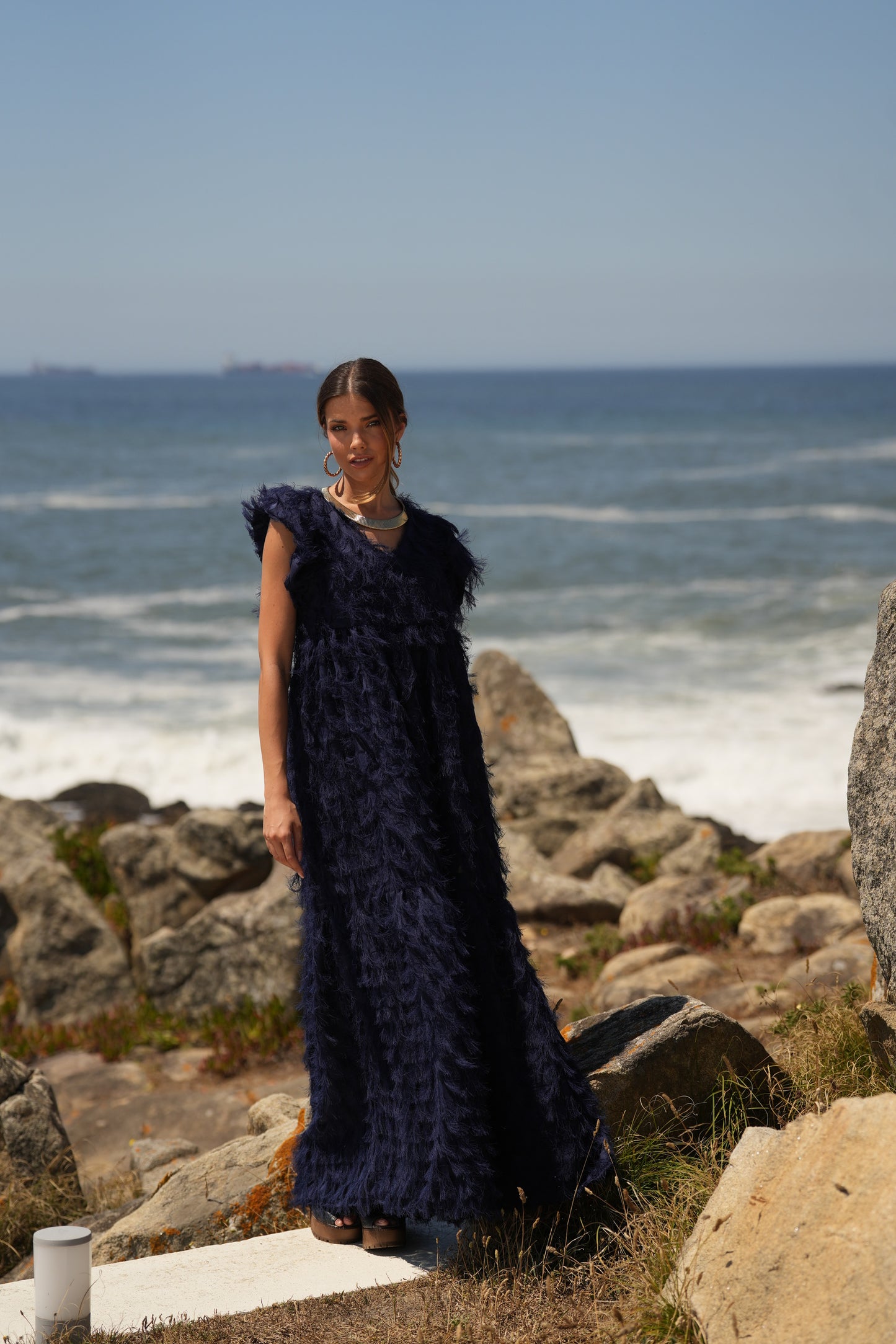 Edição limitada! Vestido comprido de cerimónia azul marinho