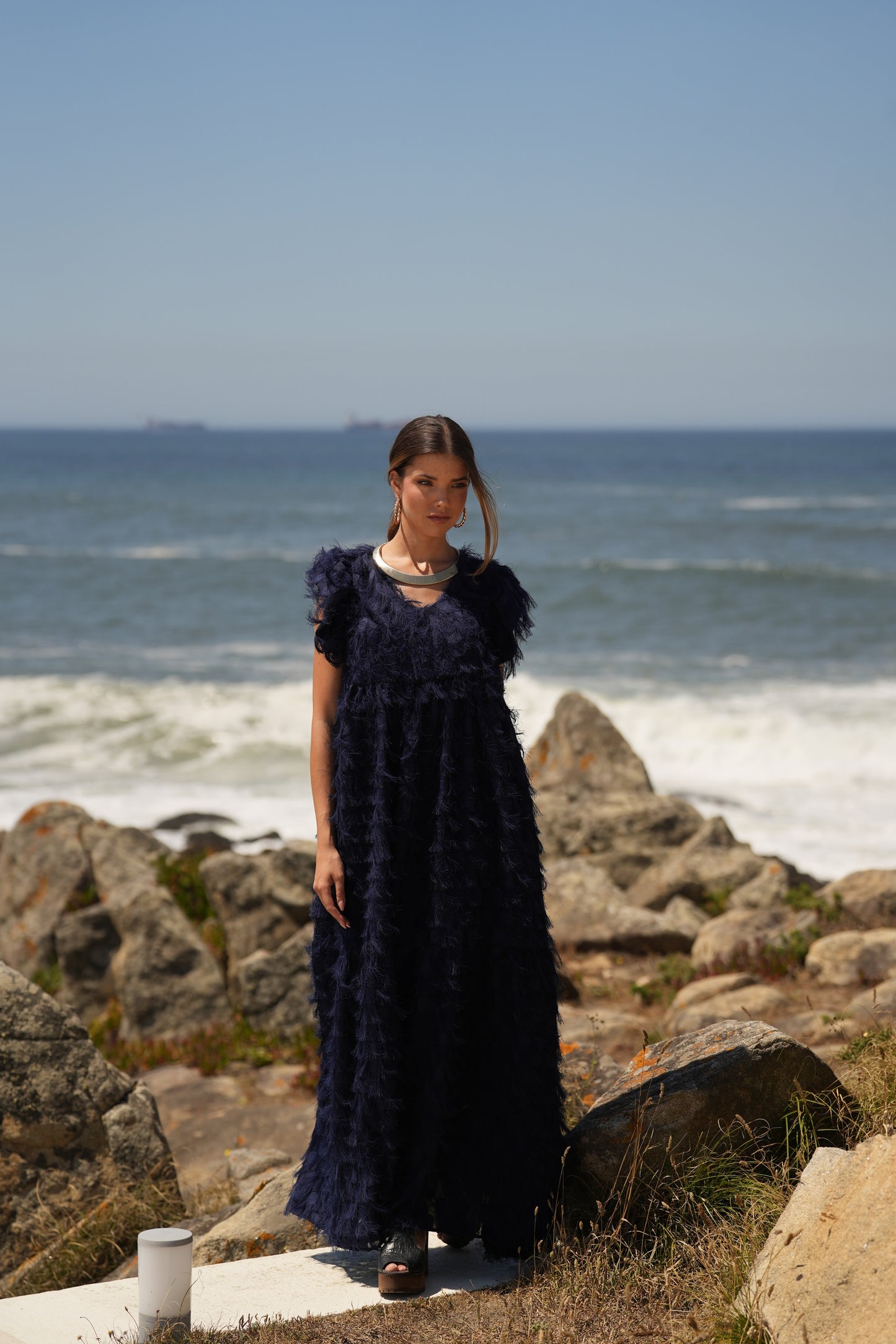 Edição limitada! Vestido comprido de cerimónia azul marinho