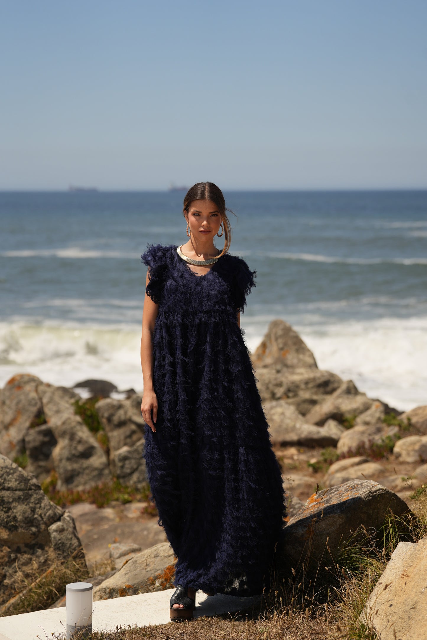 Edição limitada! Vestido comprido de cerimónia azul marinho