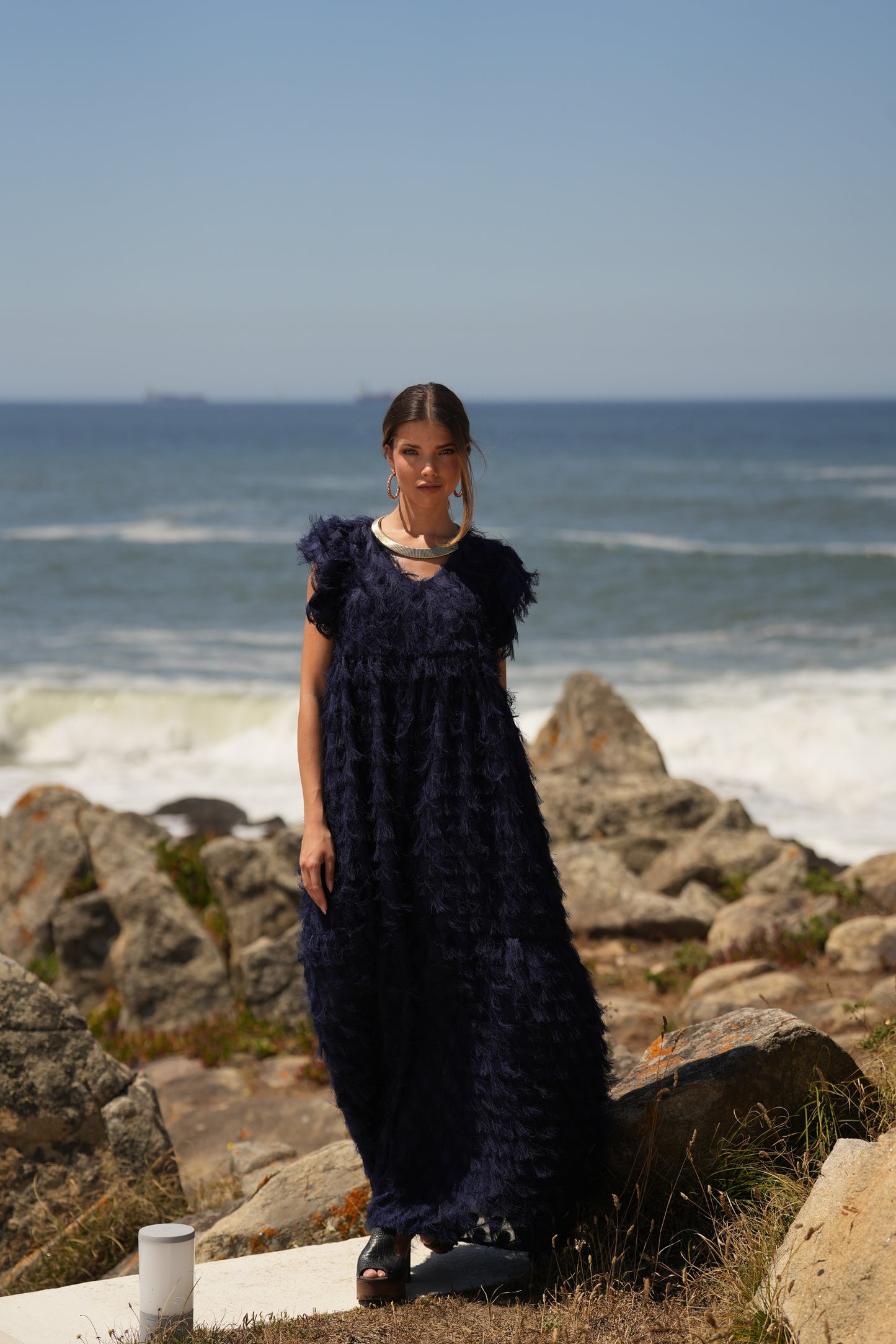 Edição limitada! Vestido comprido de cerimónia azul marinho