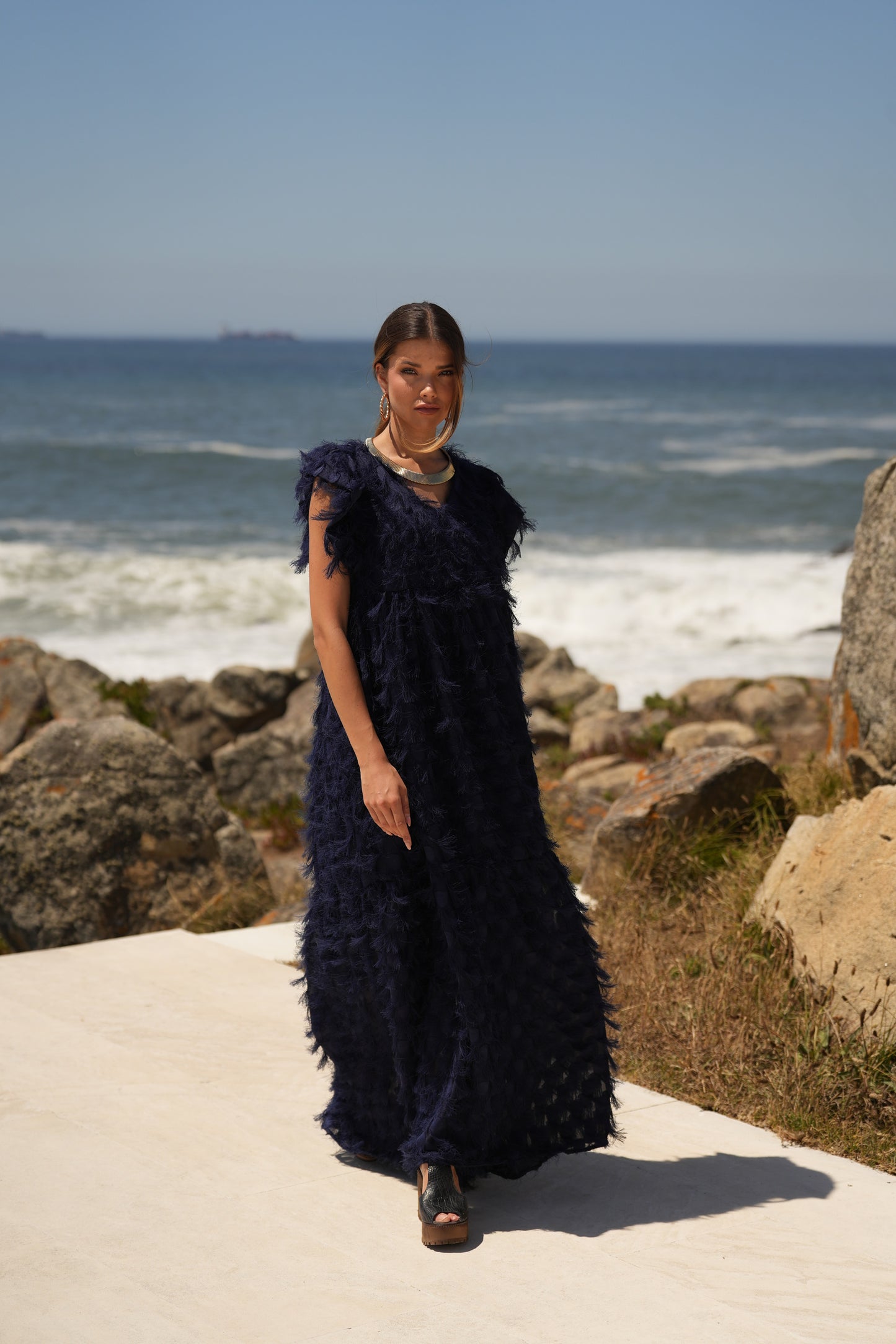 Edição limitada! Vestido comprido de cerimónia azul marinho