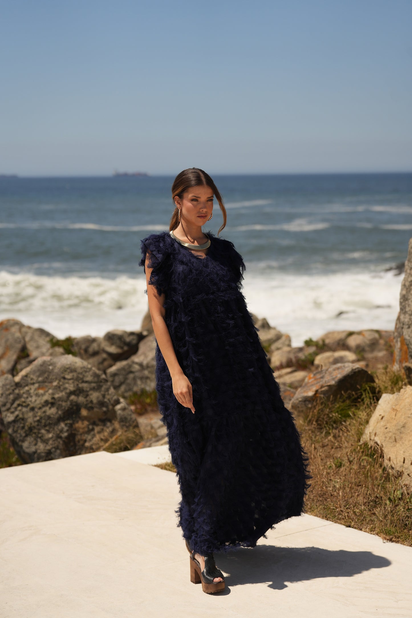 Edição limitada! Vestido comprido de cerimónia azul marinho