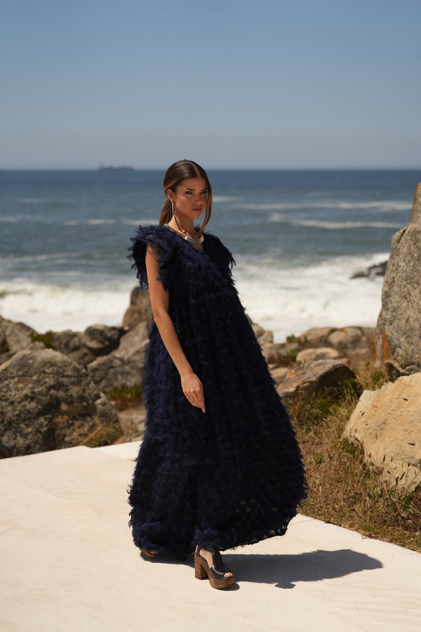 Edição limitada! Vestido comprido de cerimónia azul marinho