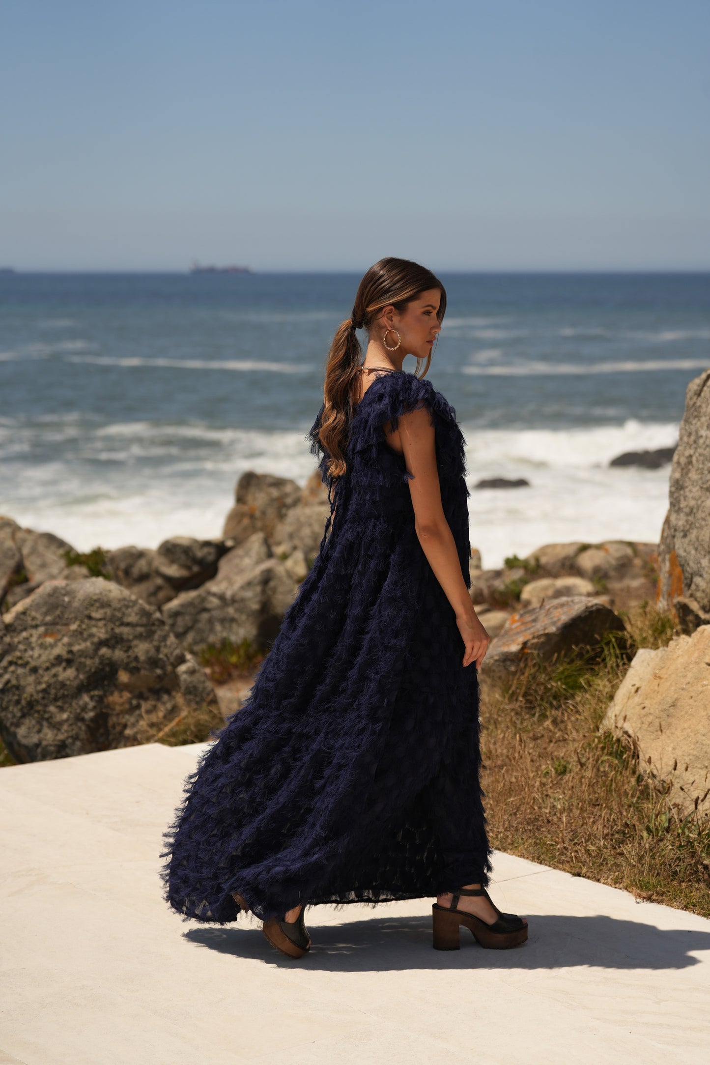 Edição limitada! Vestido comprido de cerimónia azul marinho