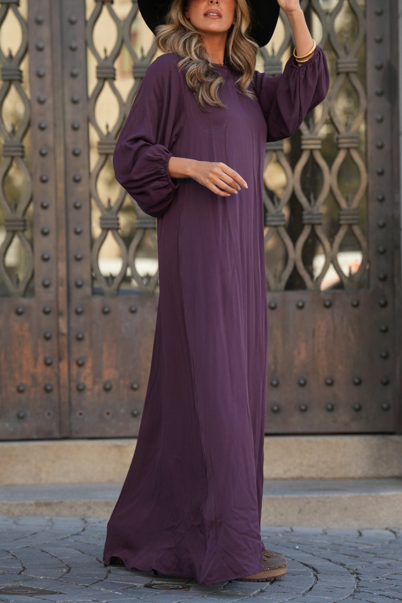 Vestido comprido em viscose bordeaux