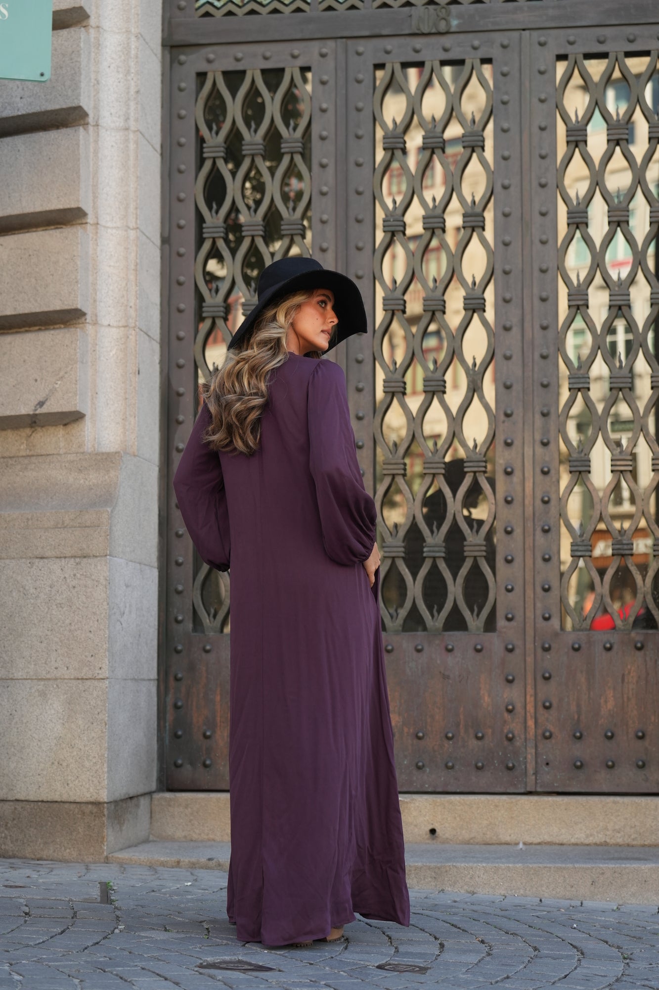 Vestido comprido em viscose bordeaux