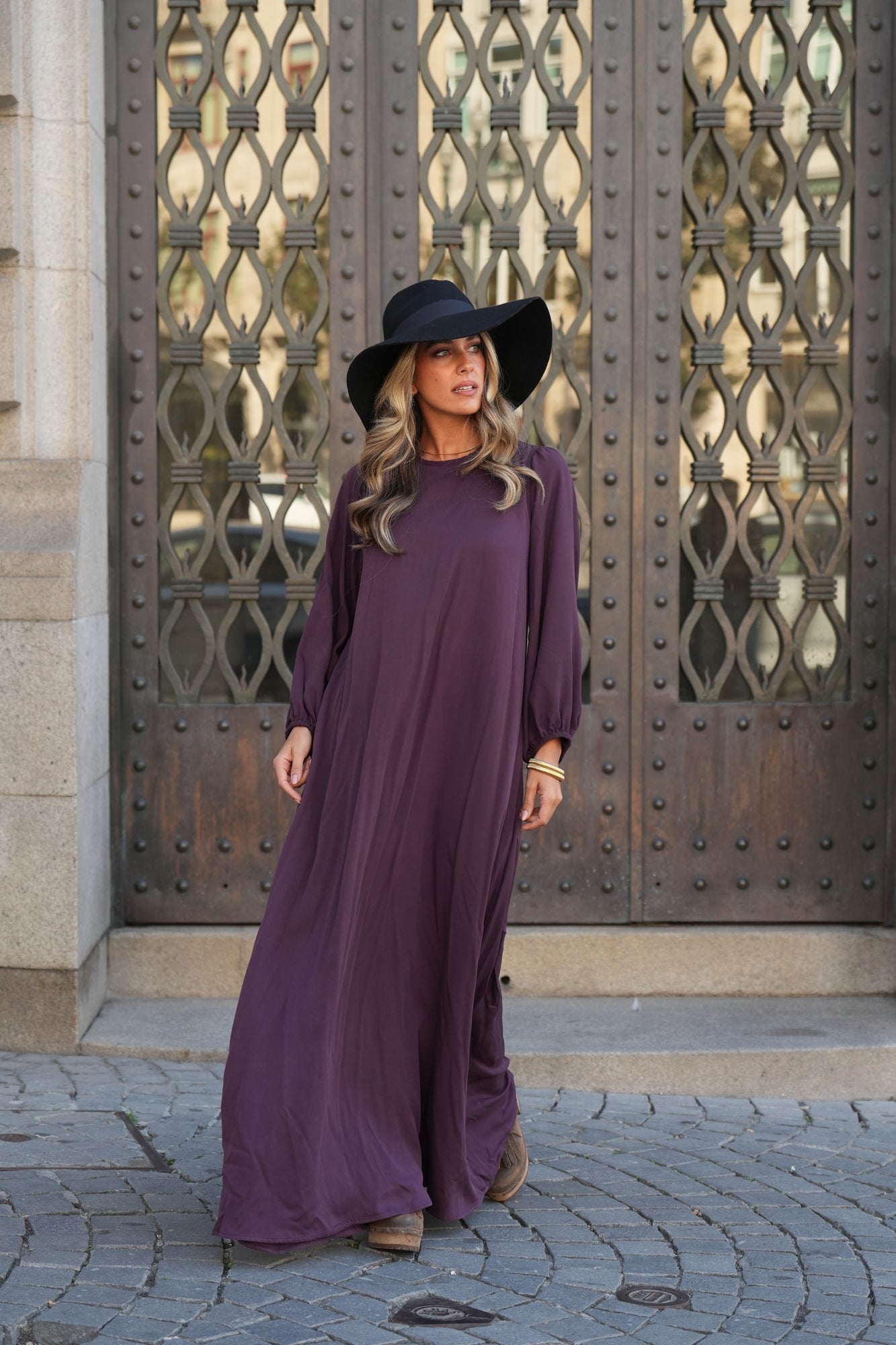 Vestido comprido em viscose bordeaux