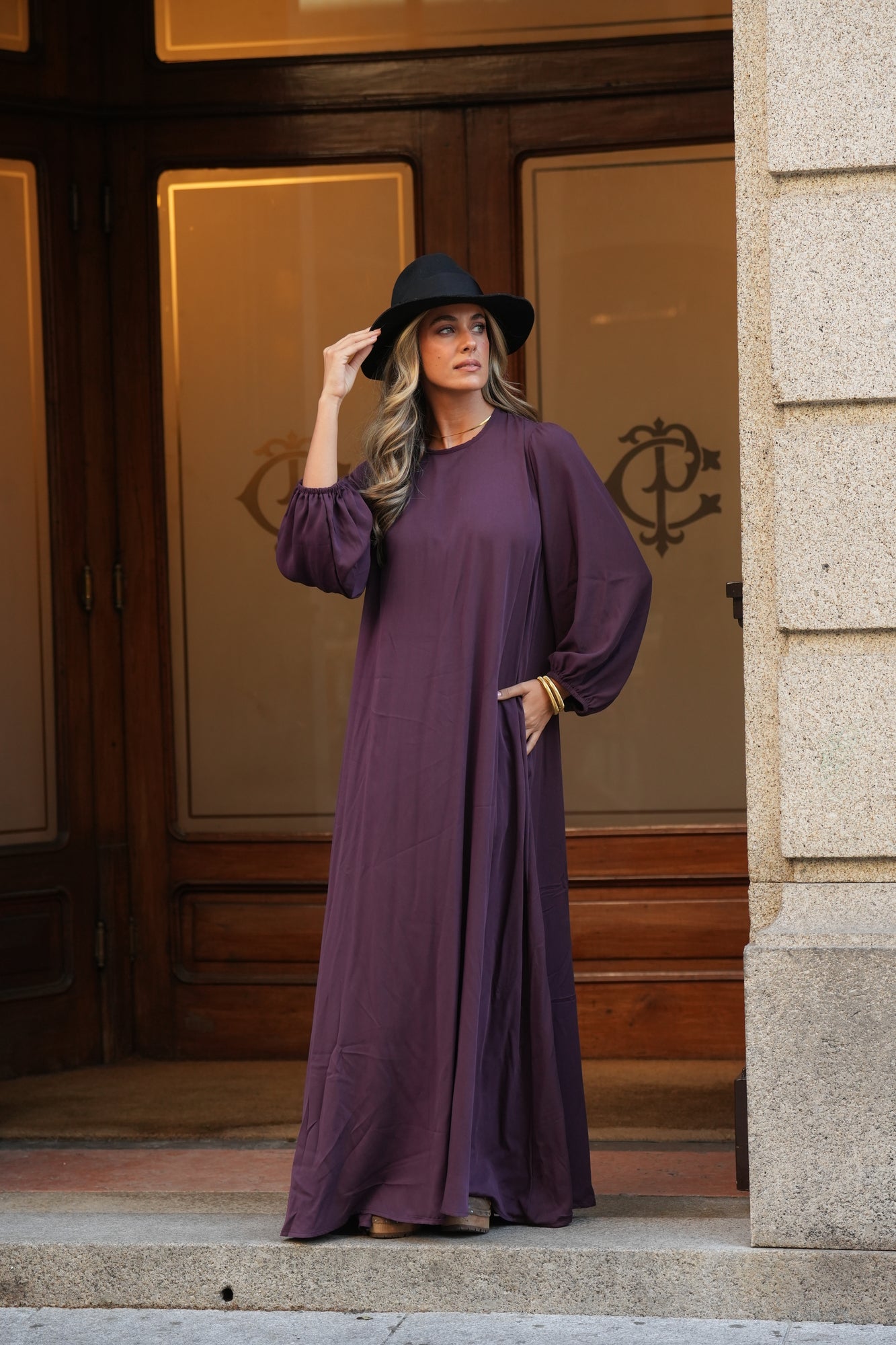 Vestido comprido em viscose bordeaux