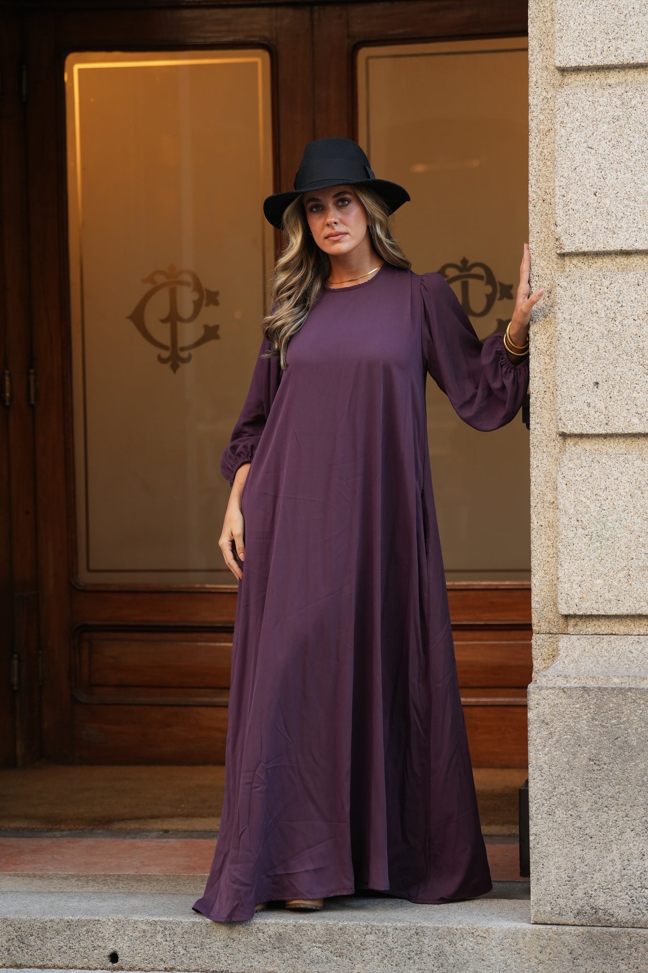 Vestido comprido em viscose bordeaux