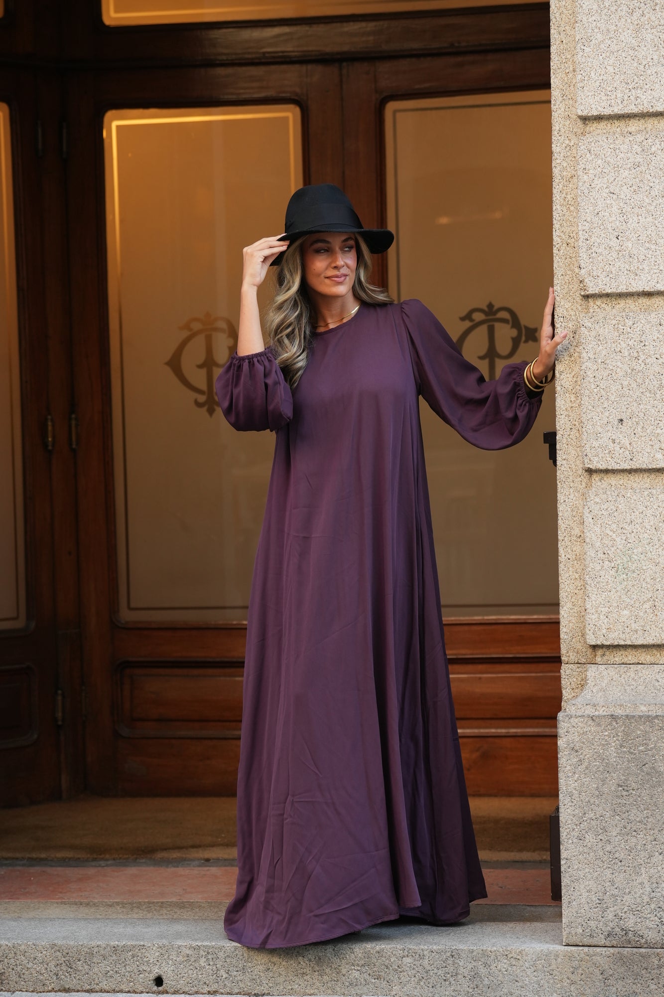 Vestido comprido em viscose bordeaux