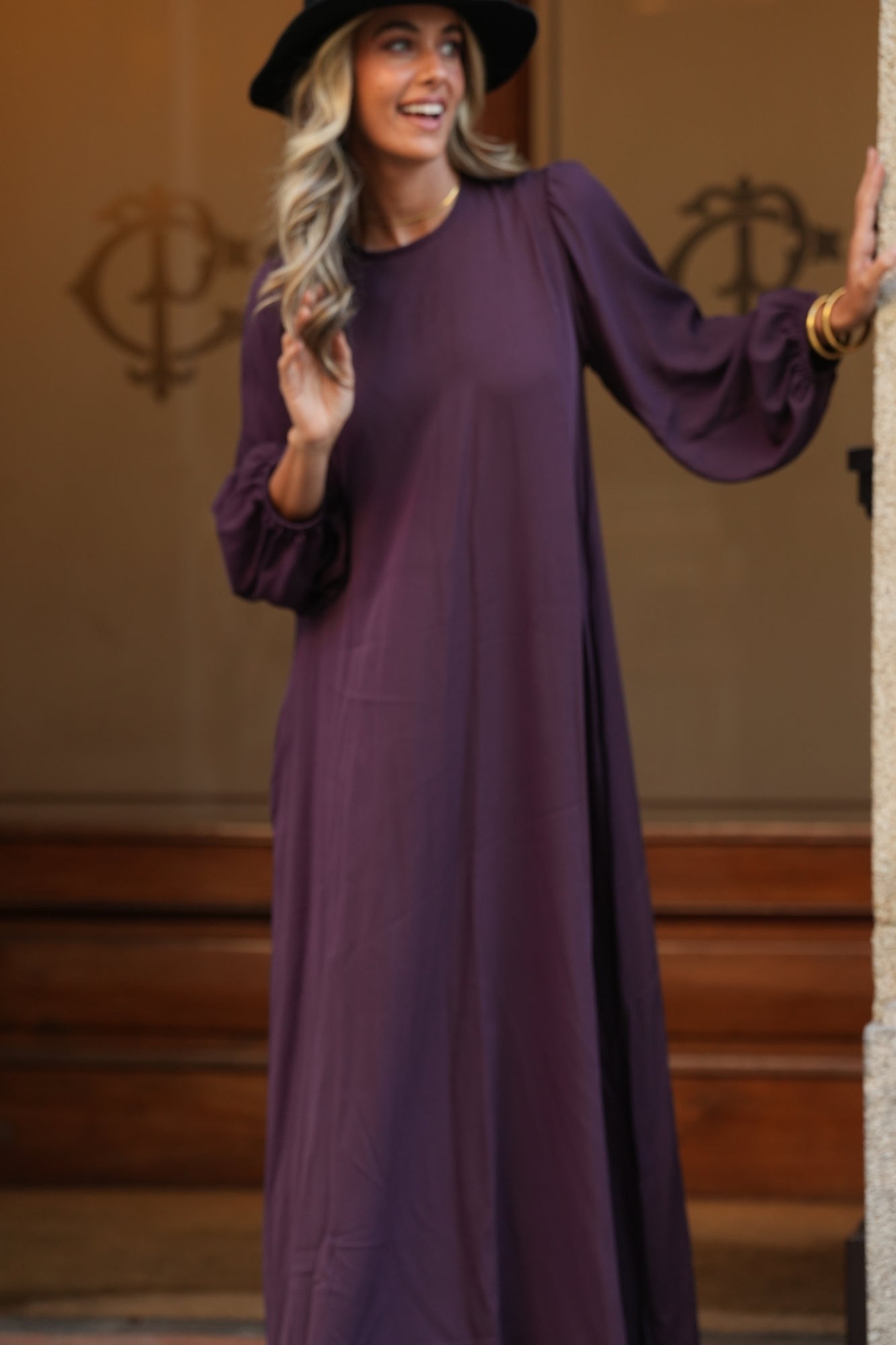 Vestido comprido em viscose bordeaux