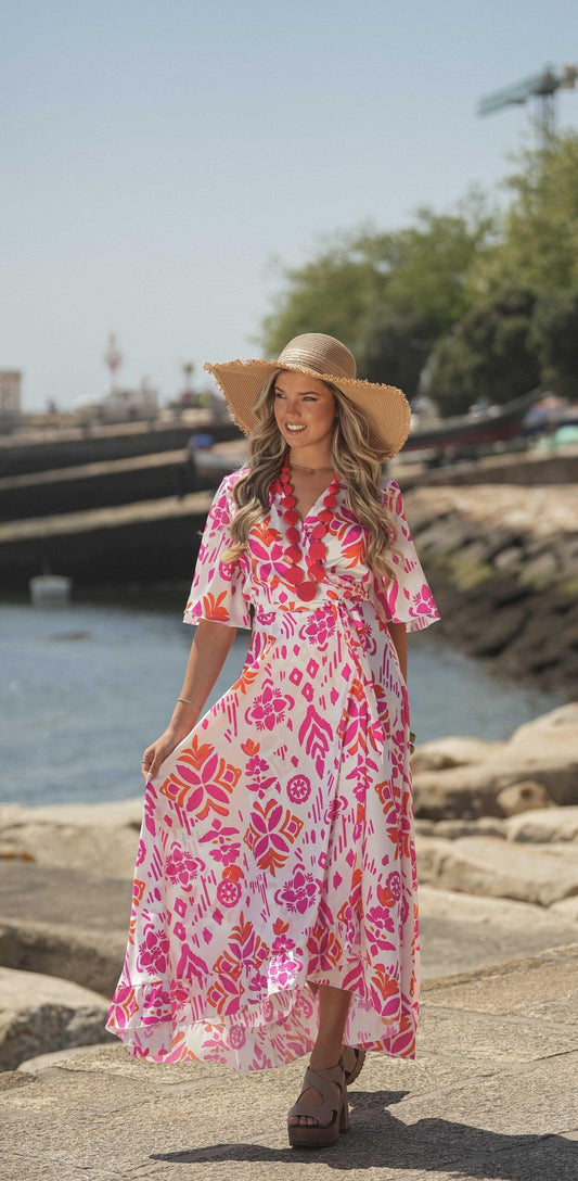 Vestido comprido de trespasse