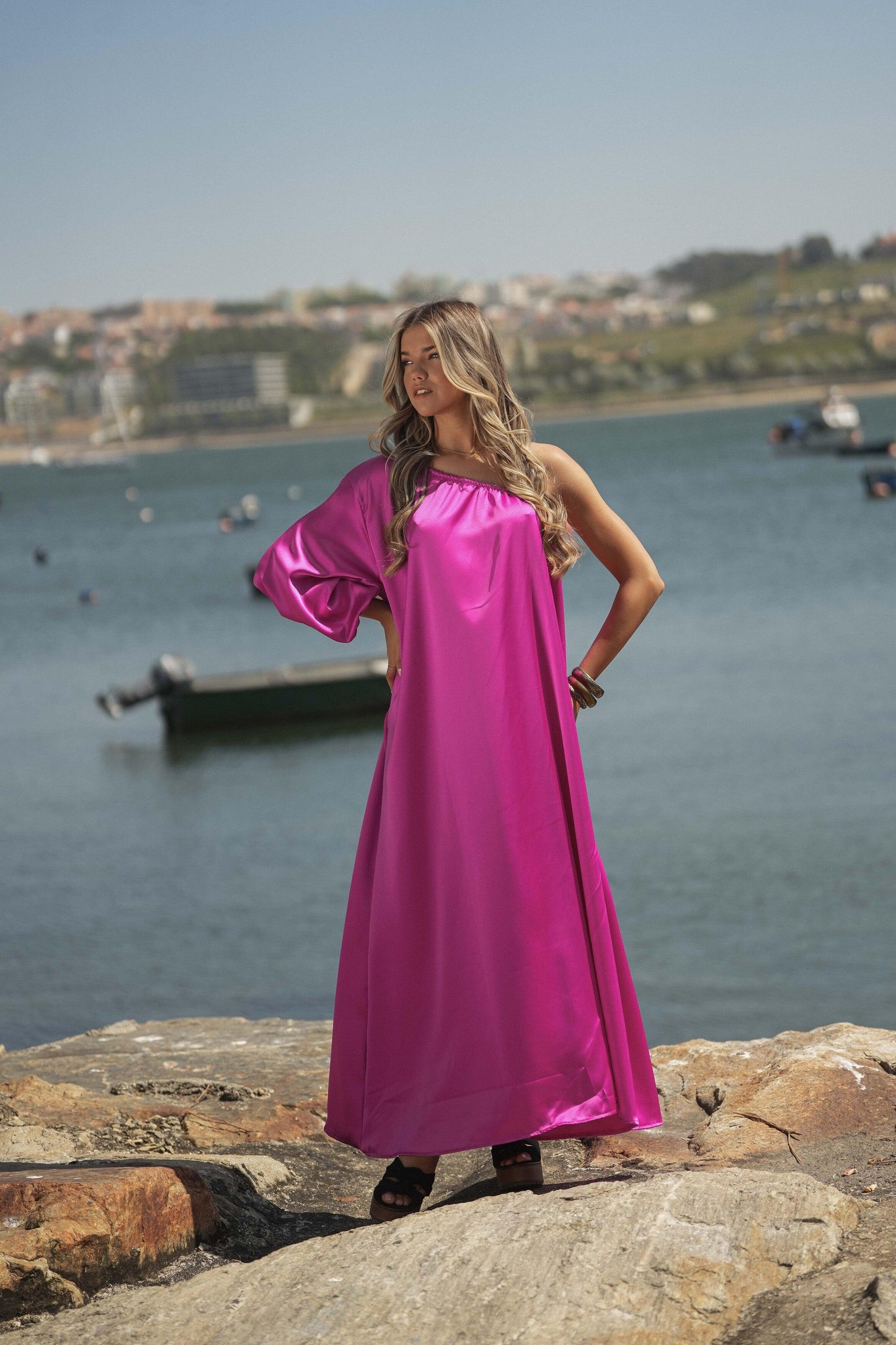 satin long dress