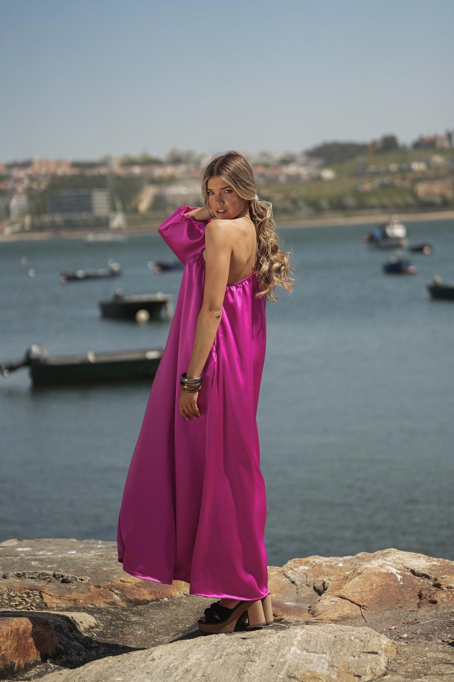 satin long dress