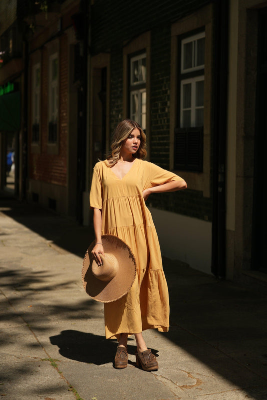 Robe longue avec volants