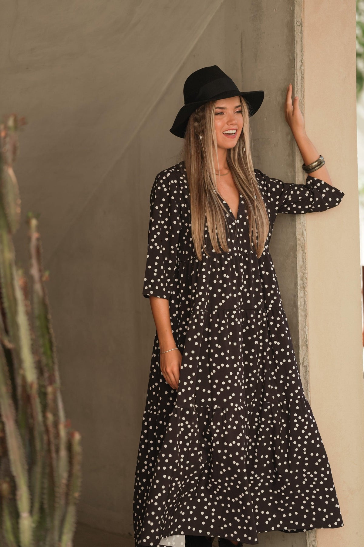 Long dress with polka dot print