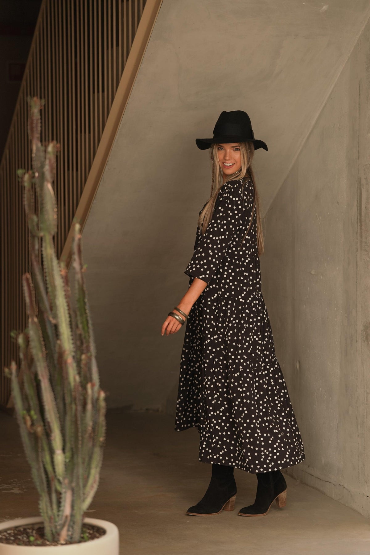 Long dress with polka dot print