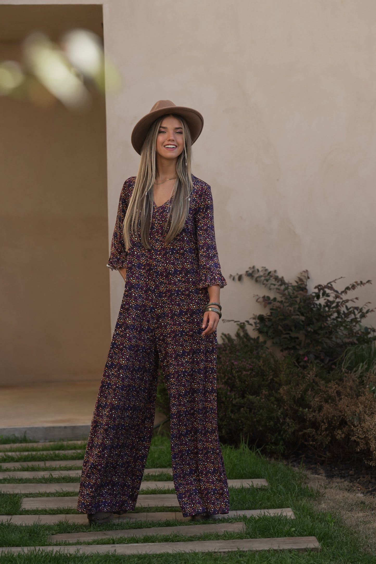 Long jumpsuit in printed knit
