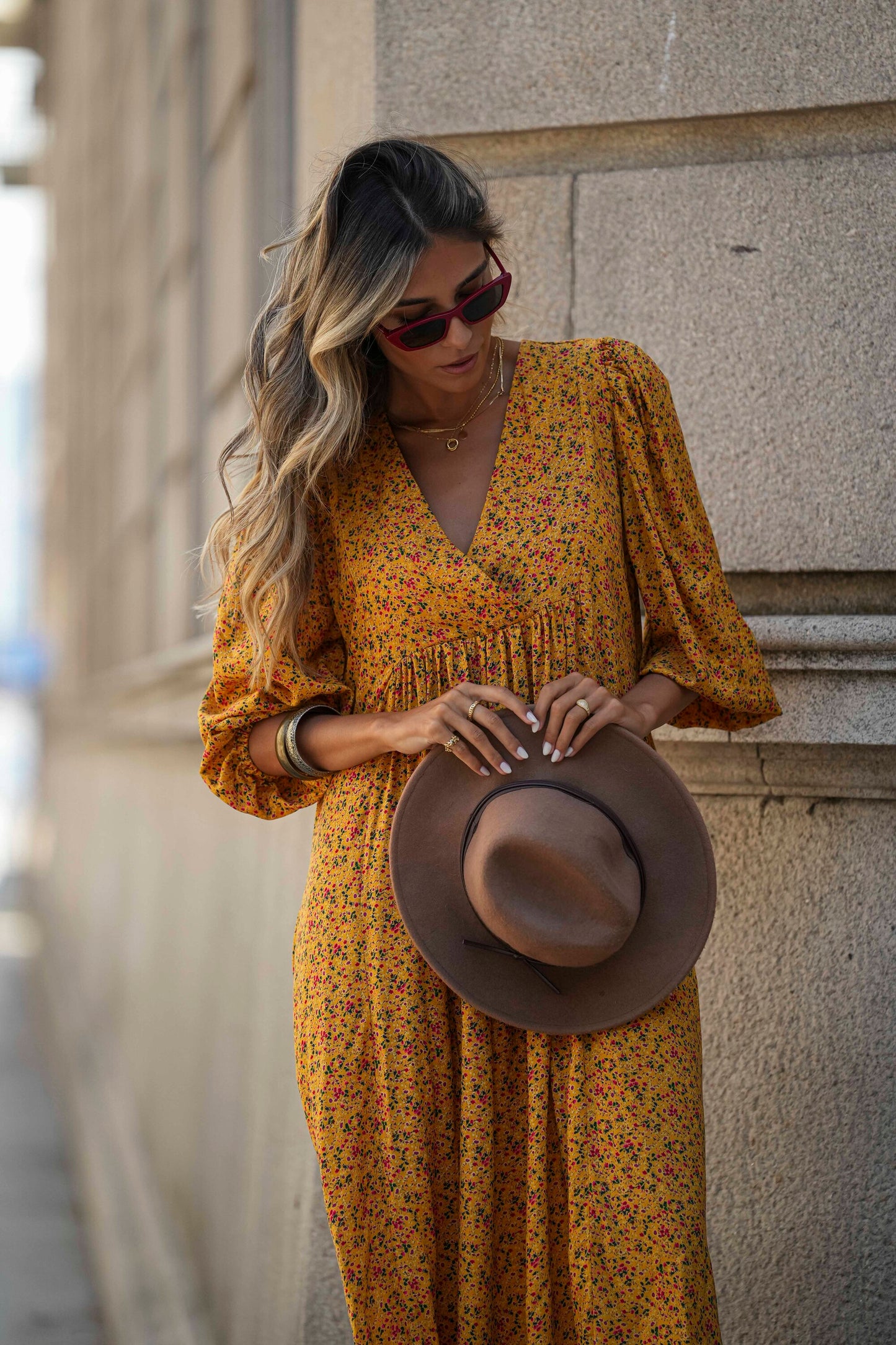 Midi dress in floral fabric