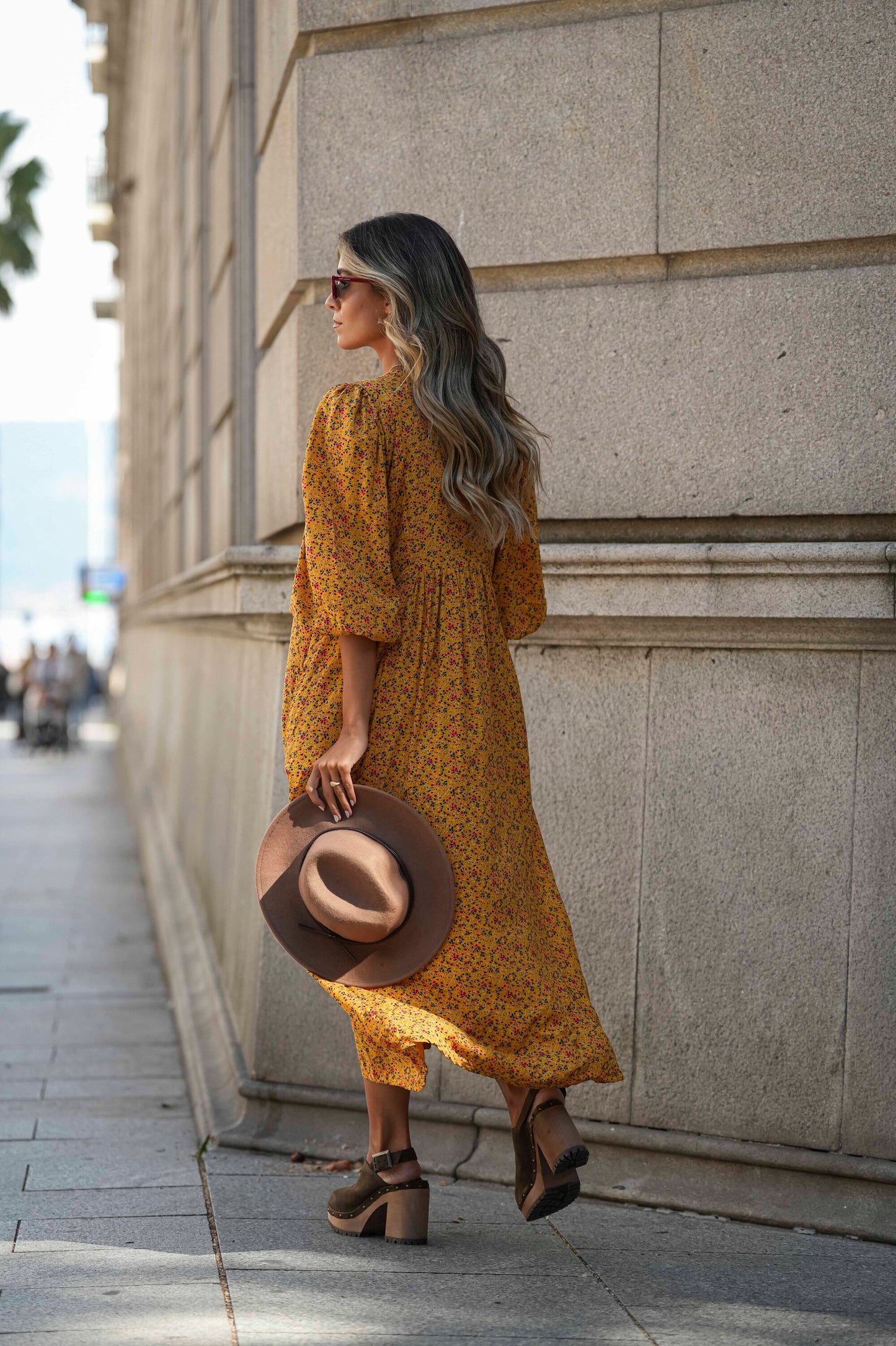 Midi dress in floral fabric