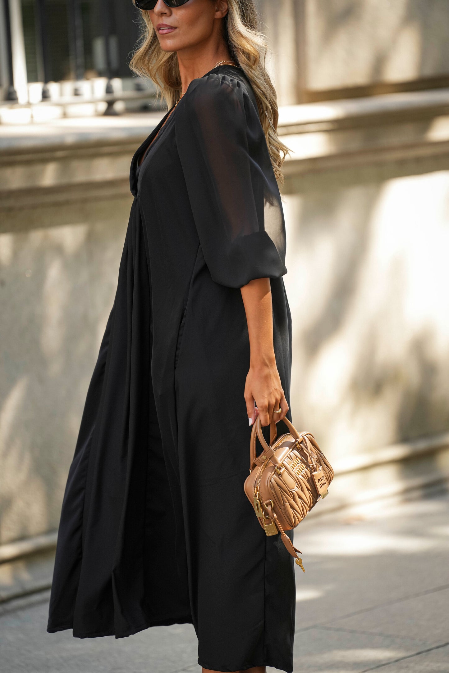 Midi dress in black fabric