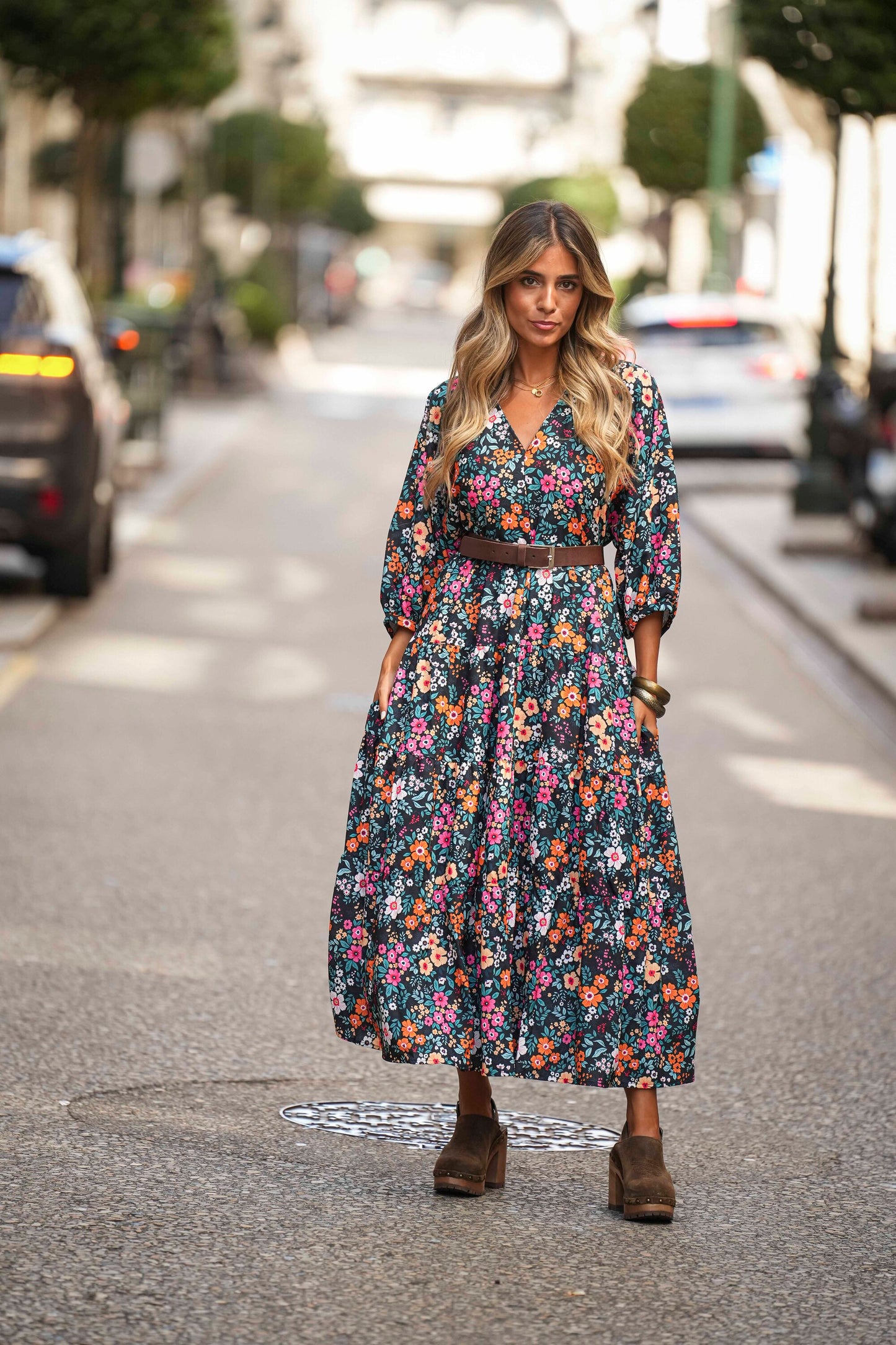 Long floral printed dress